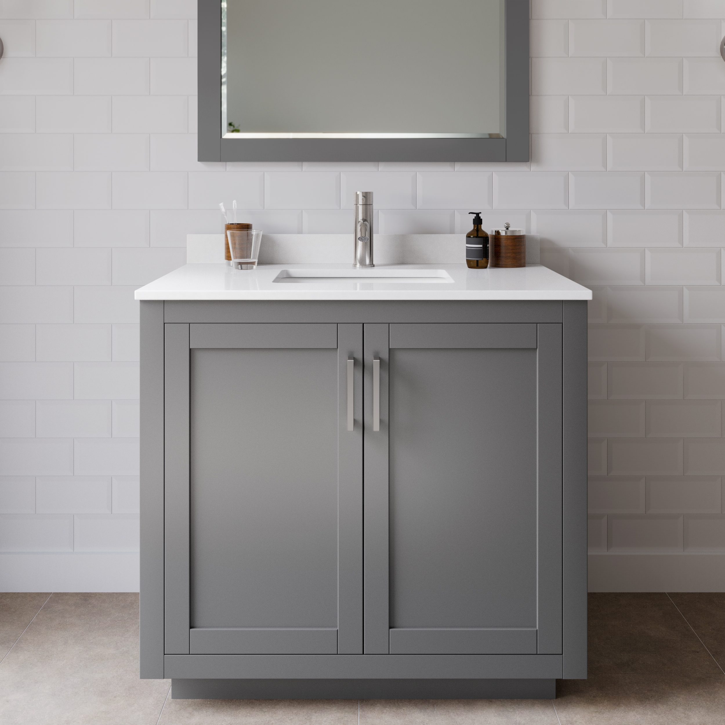 Wyndham Collection WCF292936SKGWCUNSMXX Miranda 36-in Dark Gray with Brushed Nickel Trim Undermount Single sink Bathroom Vanity with White Cultured Marble Cultured marble Top