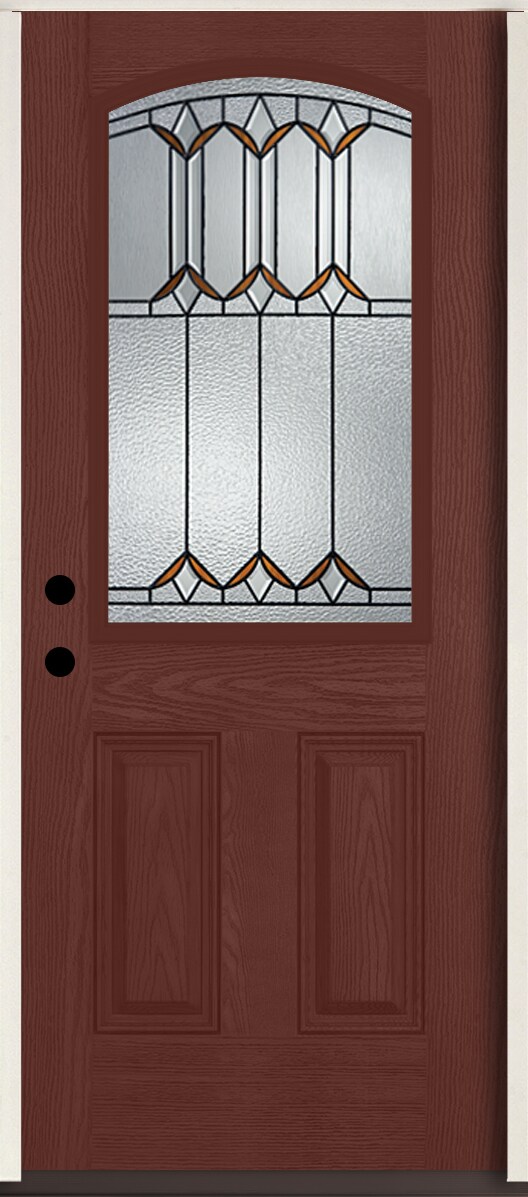 RELIABILT LO964493 Park Hill 36-in x 80-in x 4-5/8-in Fiberglass Half lite Right-hand inswing Wineberry Stain Stained Prehung Single door Front Door Insulating core Decorative glass