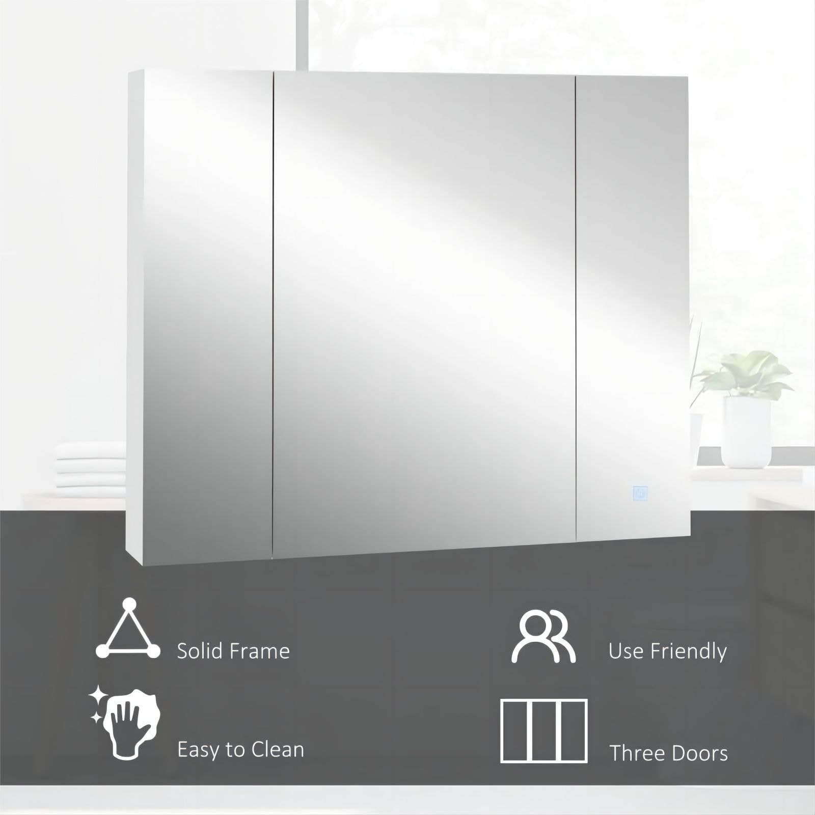 WELLFOR 35.5-in x 29.5-in Lighted LED Surface Mount White Mirrored Soft Close Medicine Cabinet with Outlet