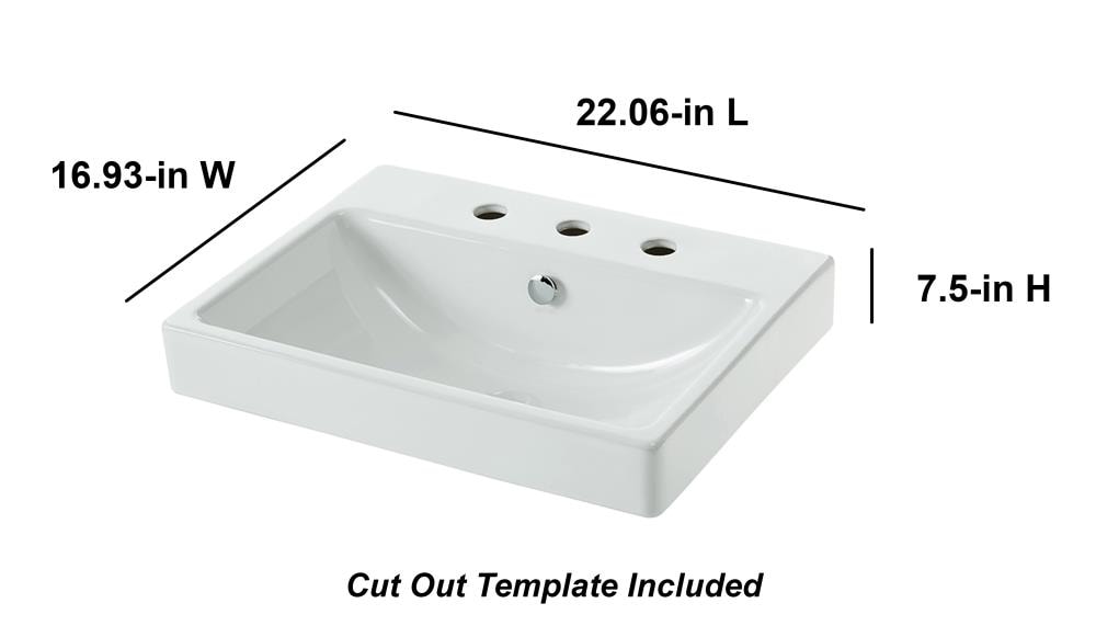 allen + roth White Vessel Rectangular Traditional Bathroom Sink (22.05 ...