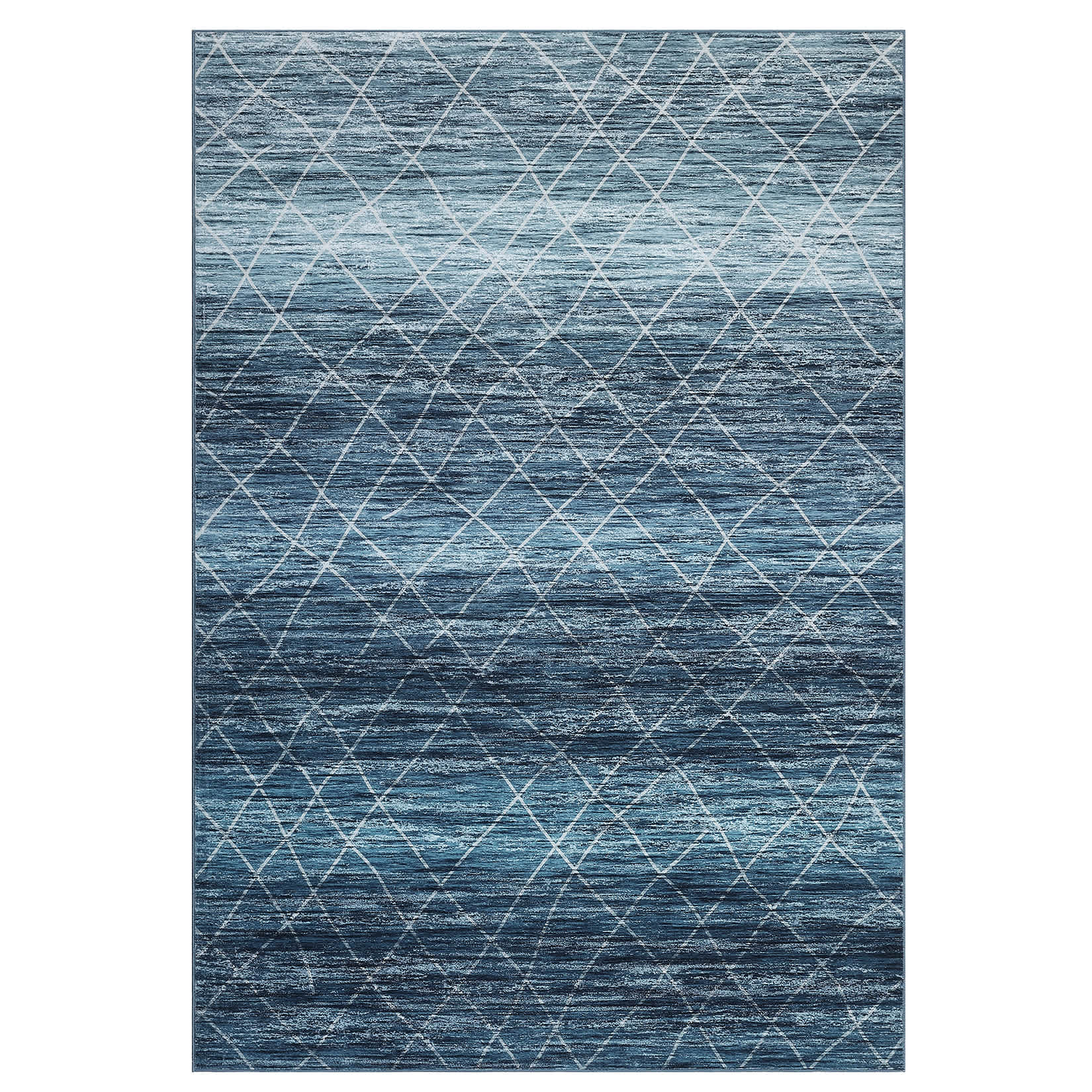 Qeetex LSN-PHO-16AK3YZF 9 x 12 ft Polyester Cashmere Imitation Blue Rectangular Hallway Bathroom Entryway Kitchen Office Foldable Grid Printed Bohemian Washable Area Rug