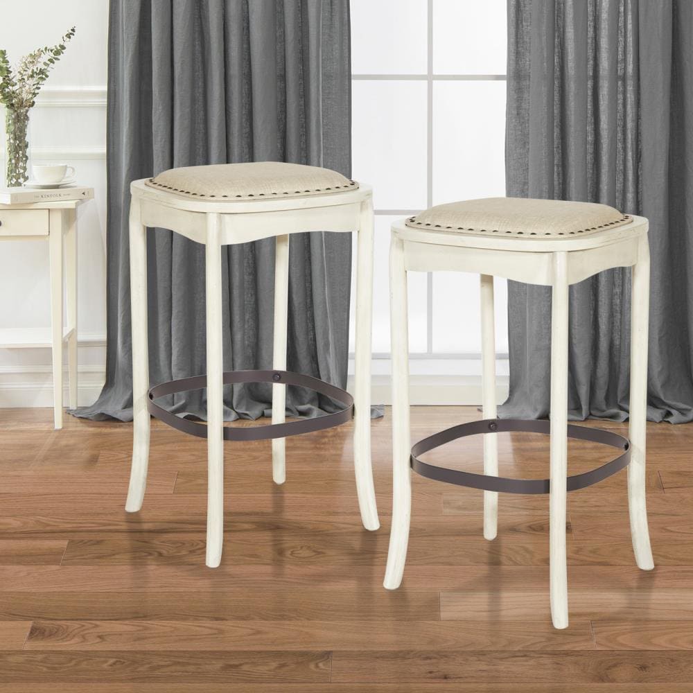 OSHOME SEN30-AW Senna Set of 2 Antique White 30.5-in H Bar height Upholstered Wood Backless Bar Stool