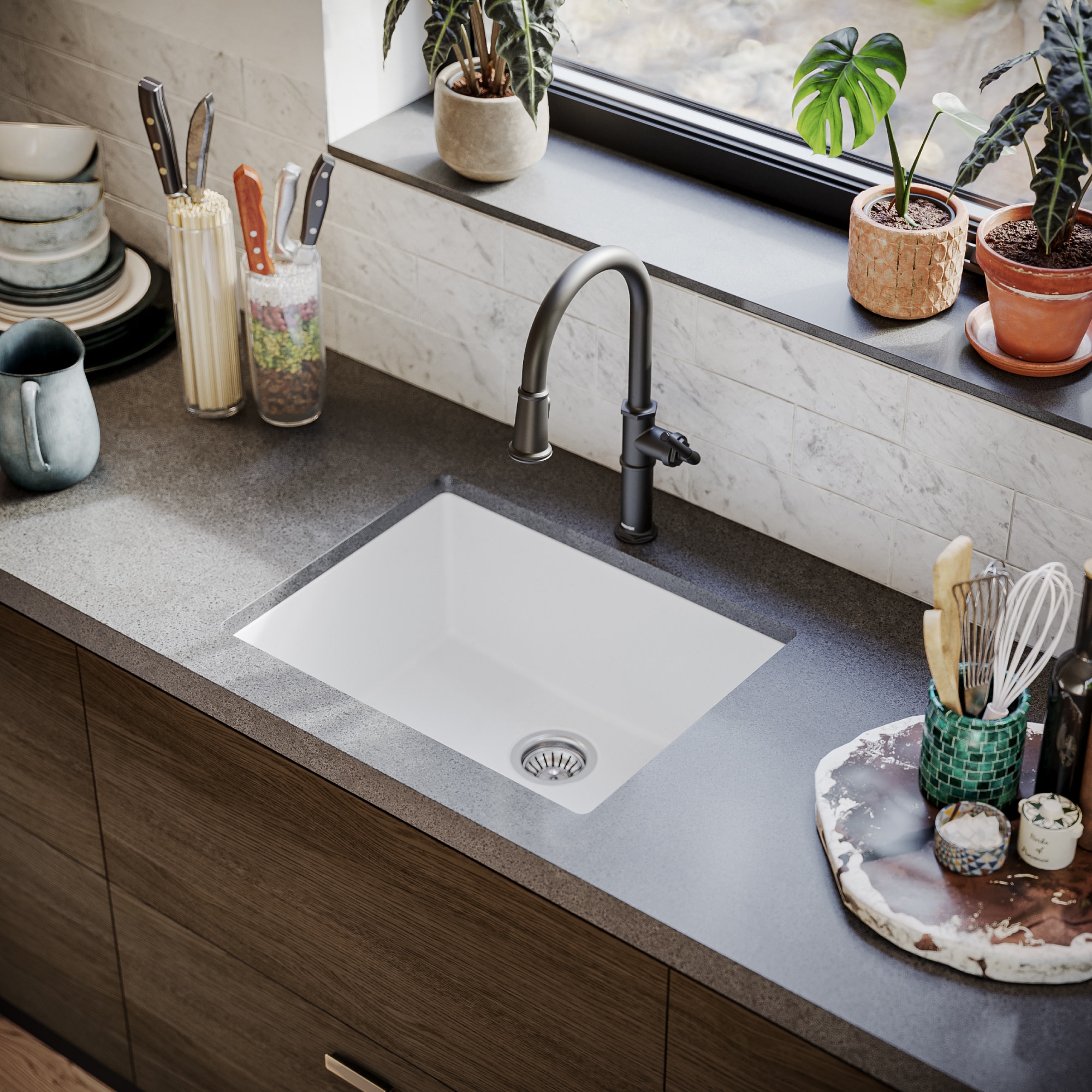 Karran QU-820-WH Undermount 24.375-in x 19.125-in Quartz Single bowl Kitchen Sink