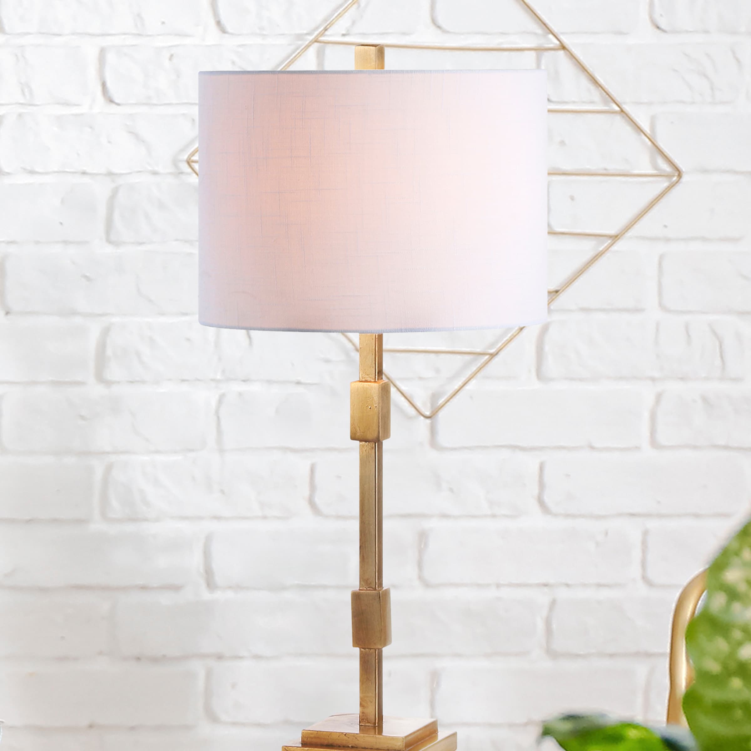 Transitional 29" Gold Leaf Column Table Lamp with Linen Shade
