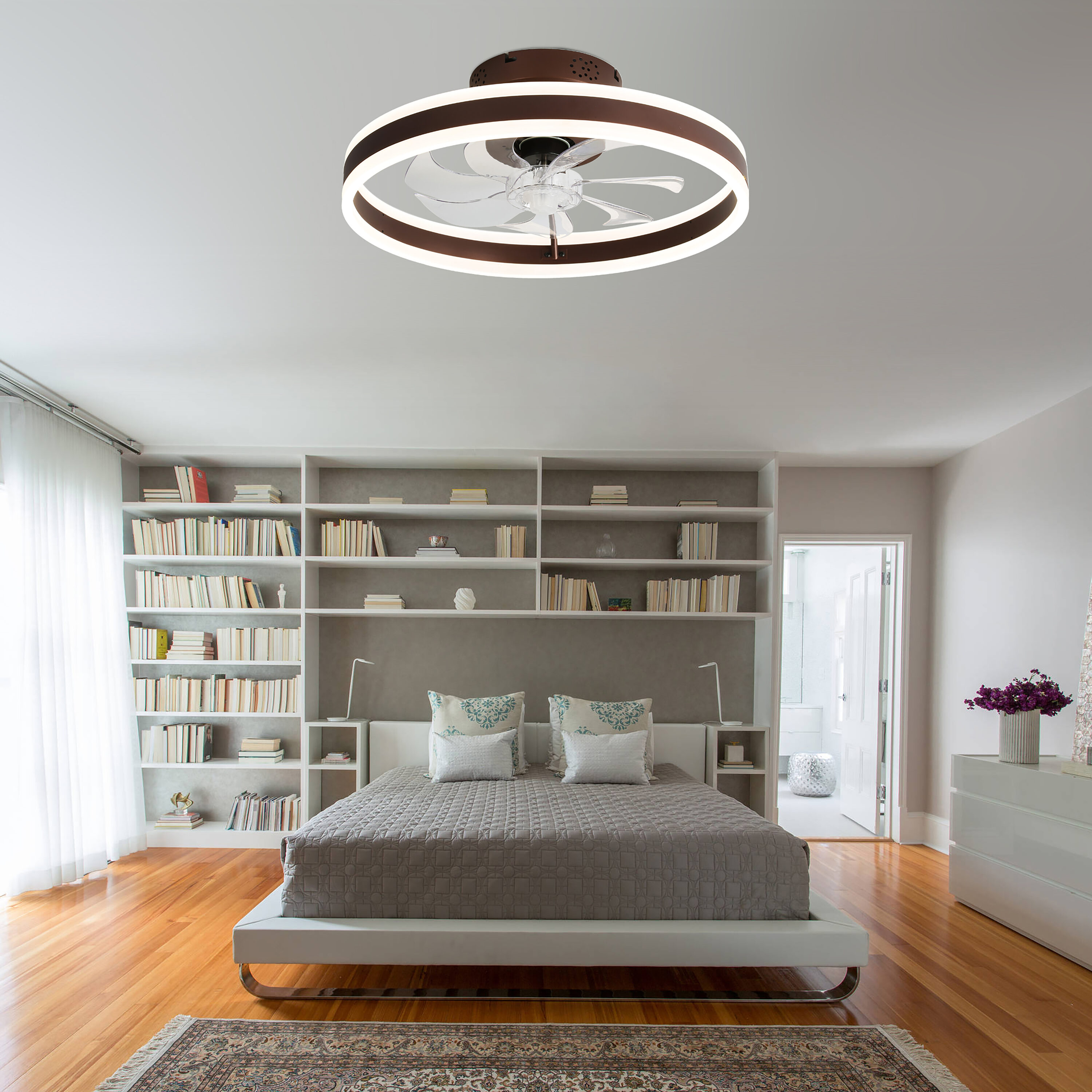 Bella Depot Low Profile Fans 20-in Coffee with Clear Blades Color-changing Integrated LED Indoor Flush Mount Smart Fandelier Ceiling Fan with Light and Remote (7-Blade) DC2002-K Sansujyuku sansujyuku.com