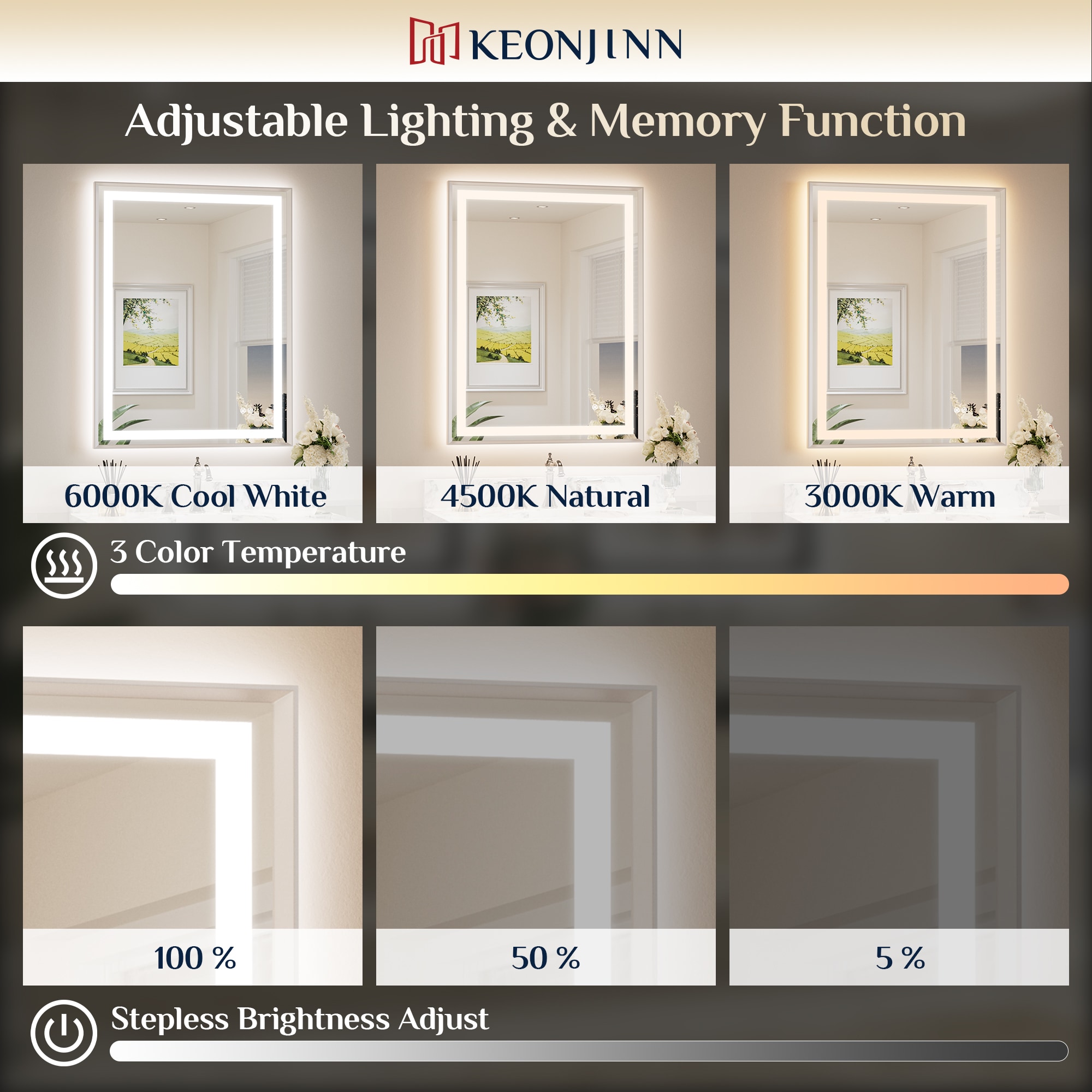Keonjinn LW-BM66-18291-BN Framed-Bath-Mirrors - View #11