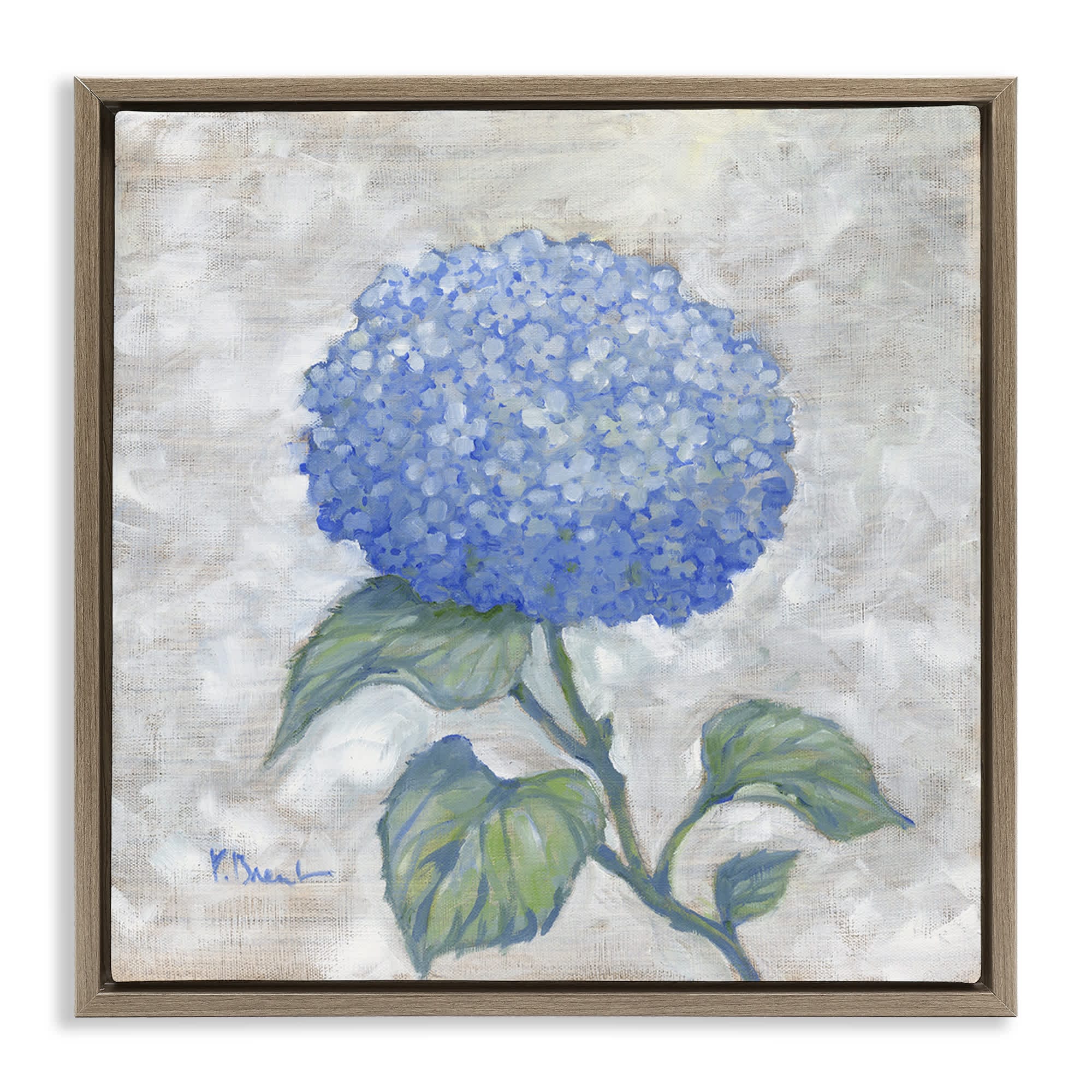 Stupell Industries BT-741-FFE-17X17 Round Blue Country Hydrangea Brown Framed Floater Canvas Wall Art By Paul Brent 18 x 18