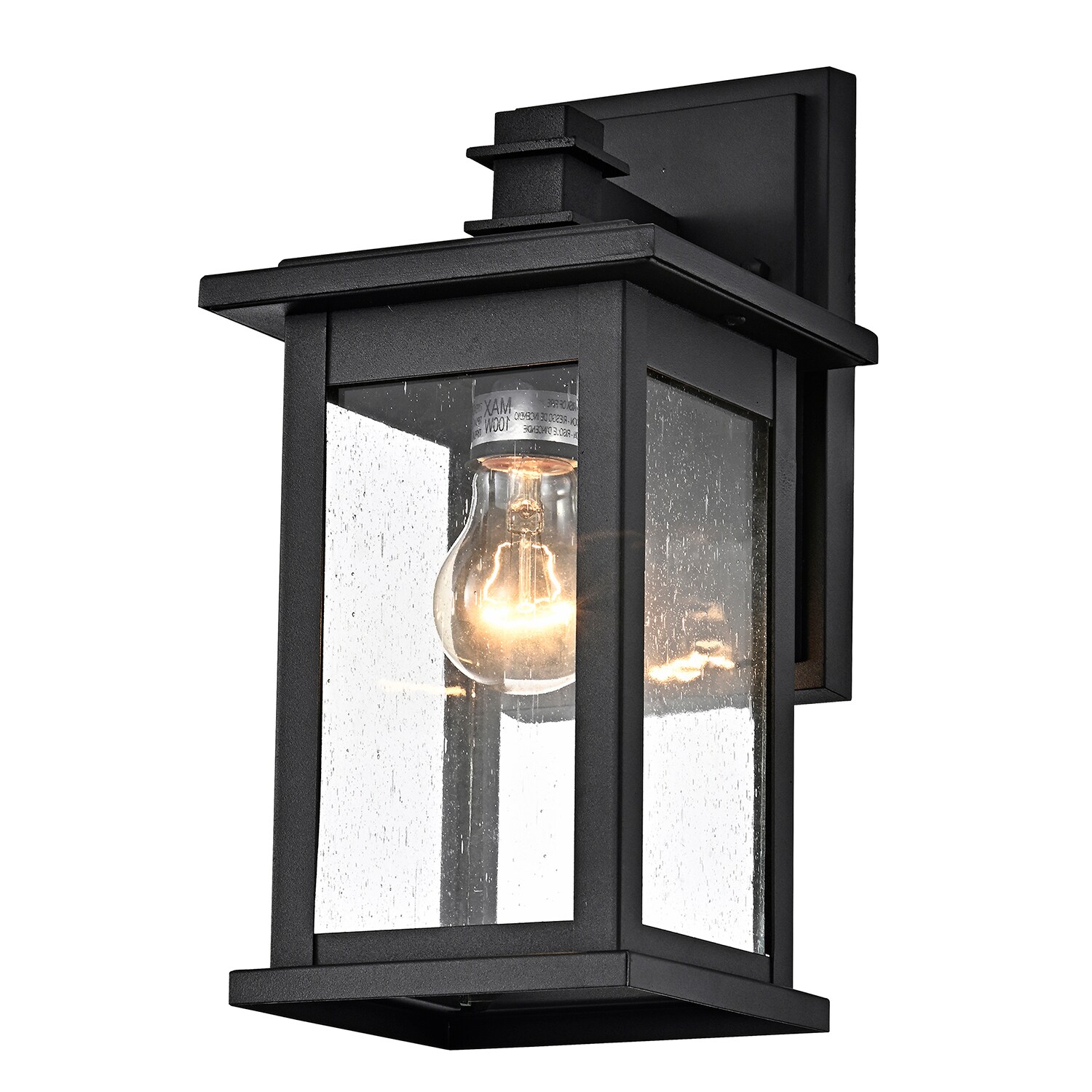 Matte Black 12-Inch Square Outdoor Wall Lantern with Seeded Glass
