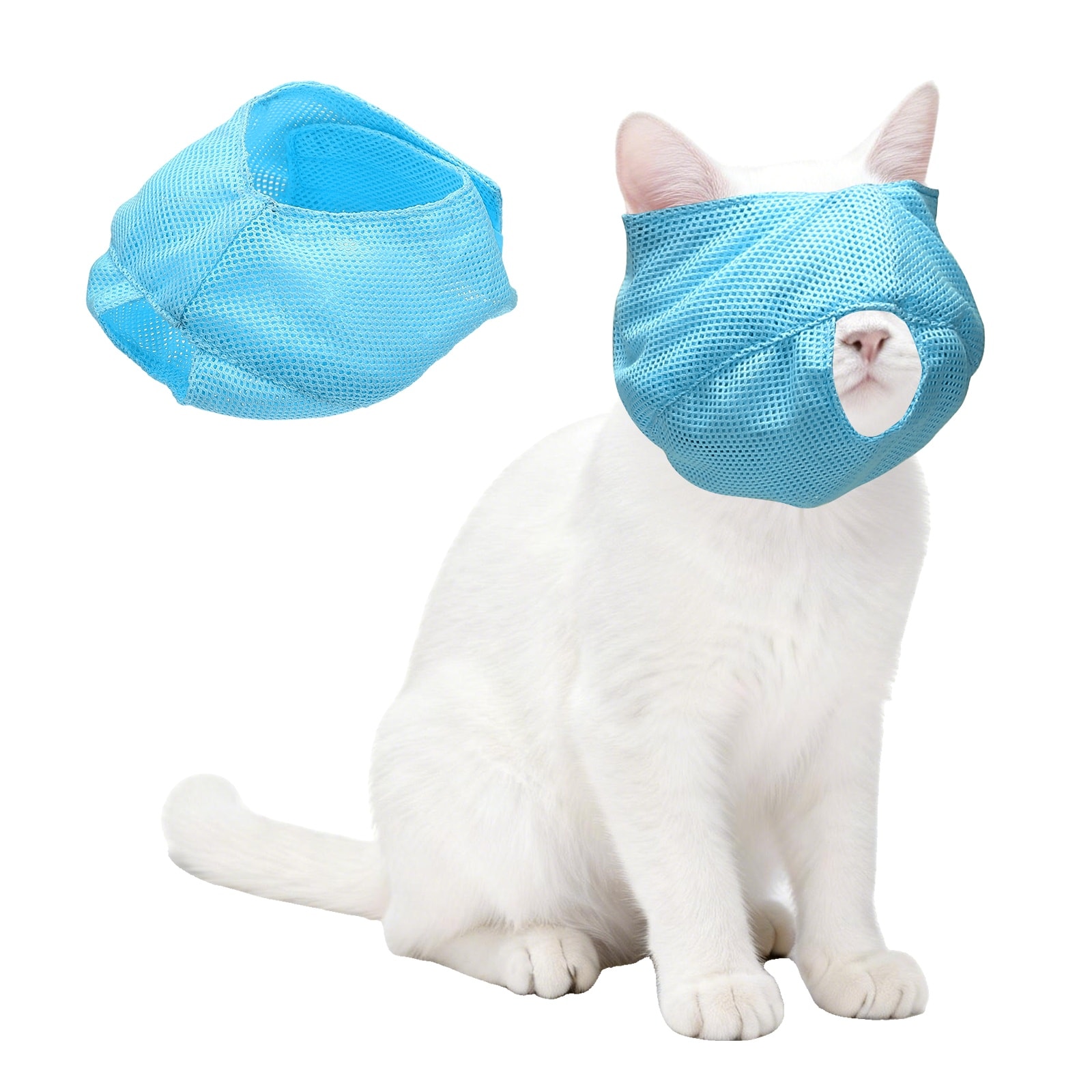 Unique Bargains Cat Muzzle Adjustable Breathable Mesh Muzzle Grooming Restraint Bags Circumference 9-10 Inches (Sky Blue 1pc) For Anti Bite/Anti Meow/Prevent Scratching/Chewing