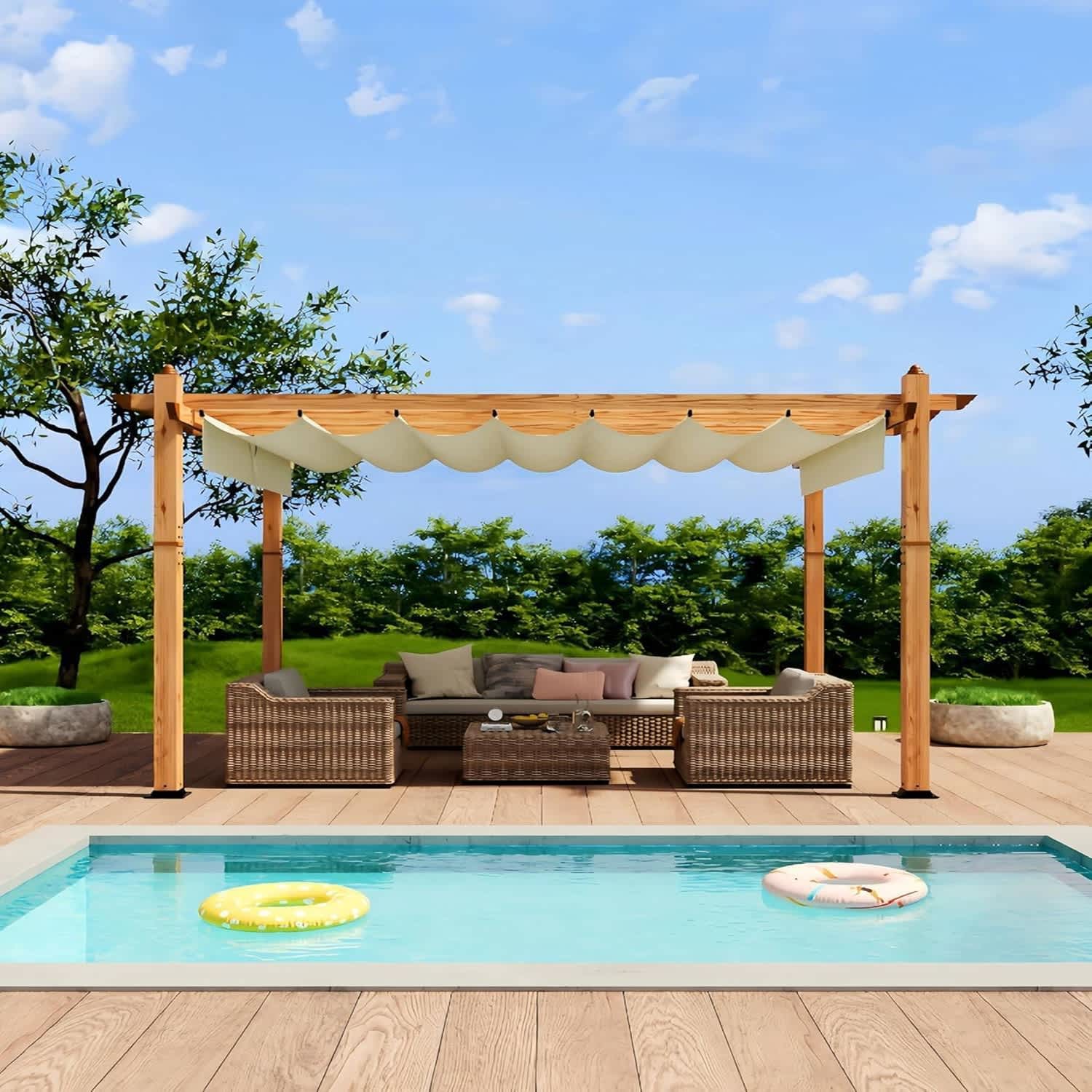 Qeetex LSHQQPHO-335EVGEW 10x13 ft Outdoor Gazebo with Retractable Canopy Beige