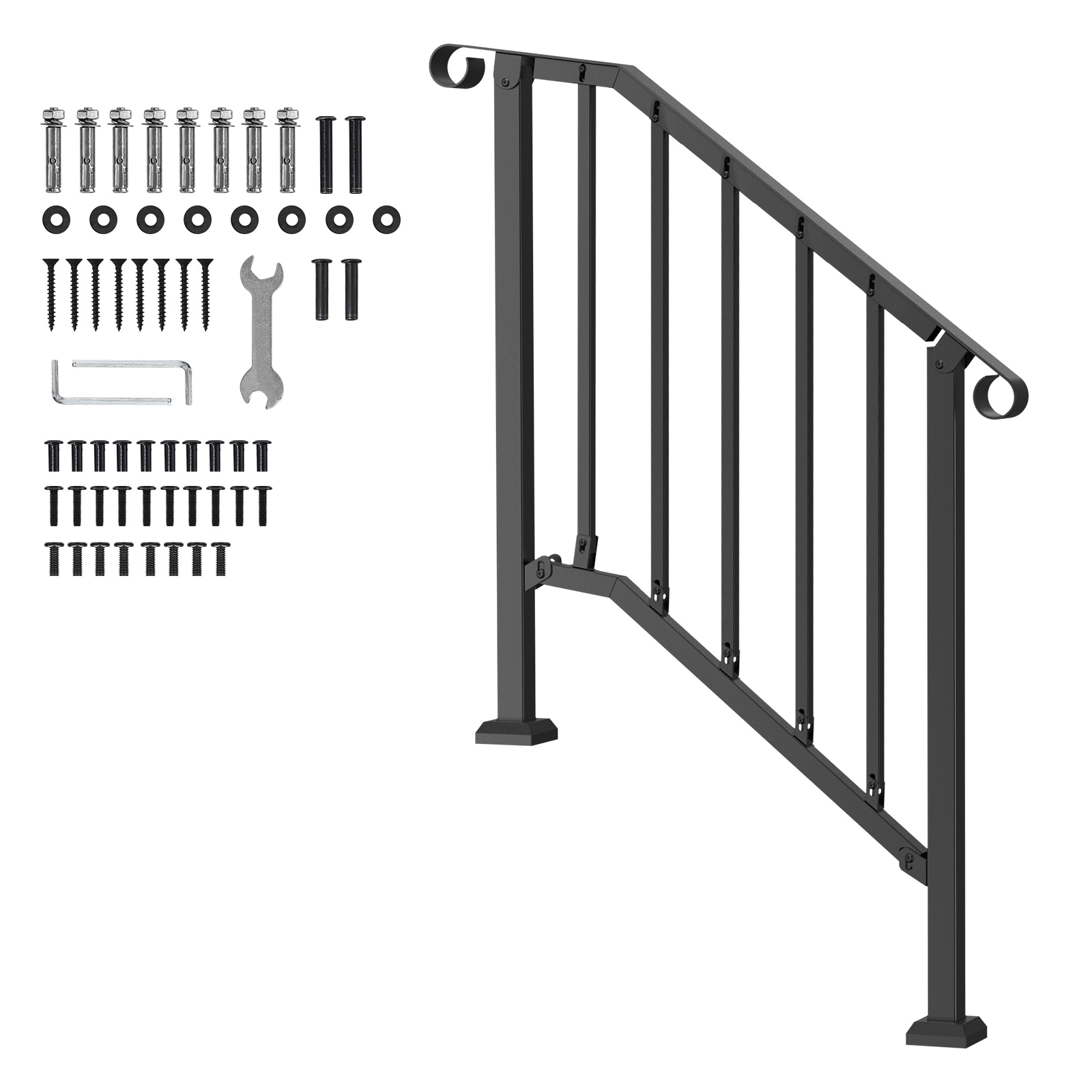 VEVOR SCBPXGMDZLSL05784V0 Handrails for Outdoor Steps  2-3 Step Stair Hand Rail Kit  Transitional Carbon Steel Railings with Installation Kit  Stair Rails for Seniors  Concrete Steps and Porch and Deck  Black Retro Arch