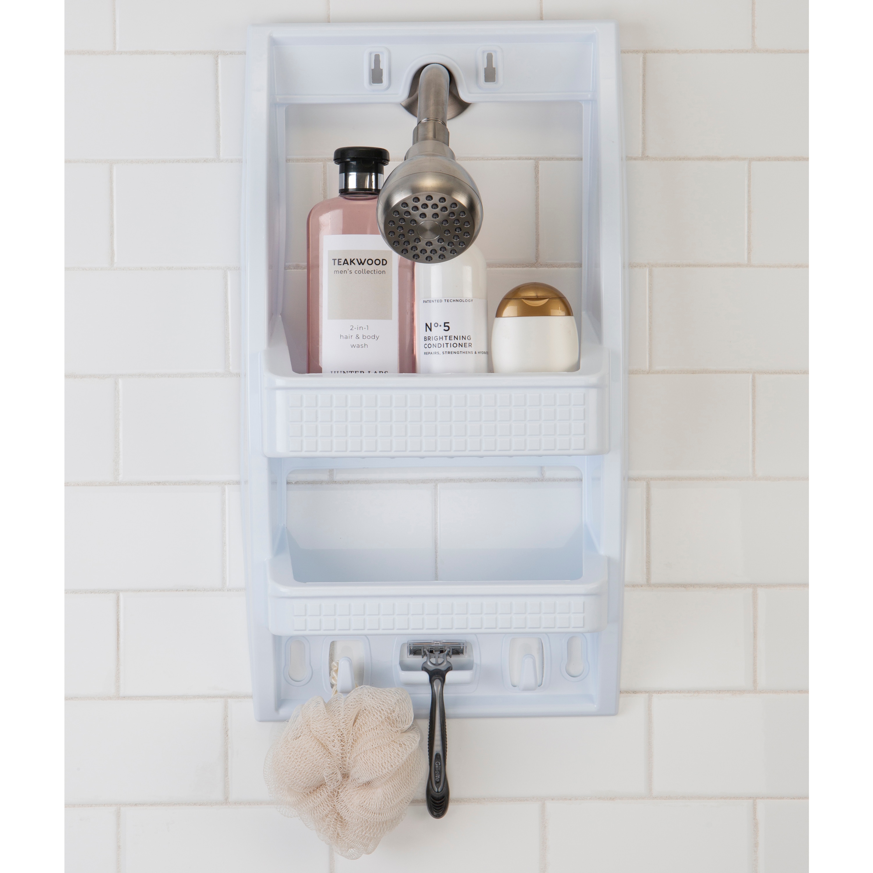 Bath Bliss White Plastic 3-Shelf Over The Showerhead Hanging