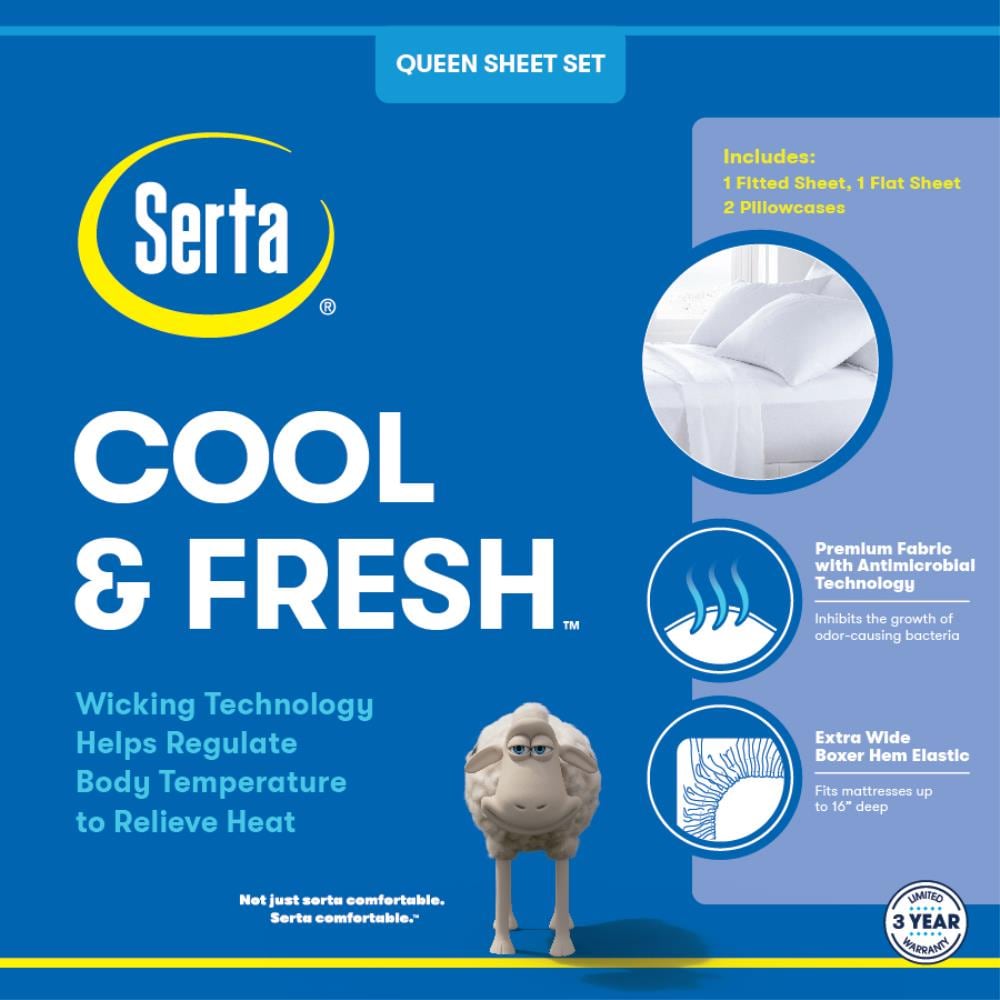 Serta Cool and Fresh Sheet Set Queen 85-Thread-Count Microfiber Grey Bed- Sheet in the Bed Sheets department at