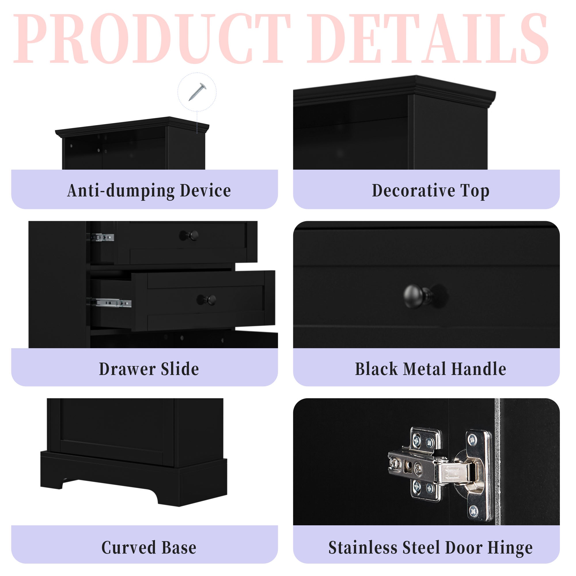 Hrinhom BA10-BLACK Linen-Cabinets - View #6