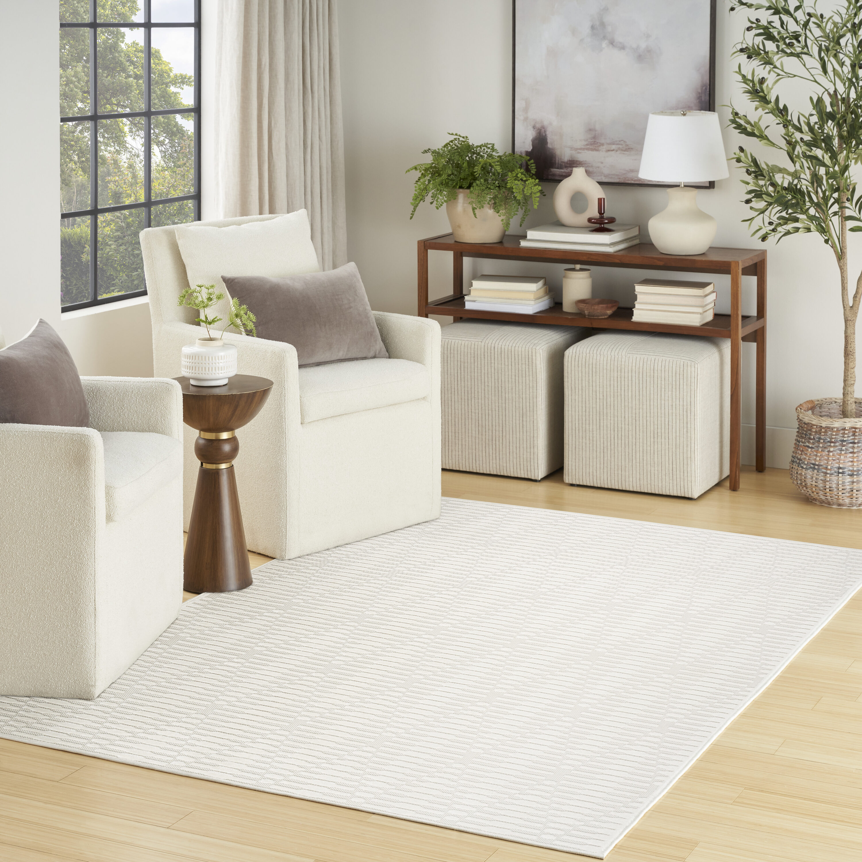 Nourison Home 099446982995 Casual 7 x 9 (ft) Polypropylene Ivory Rectangular Indoor Geometric Area rug