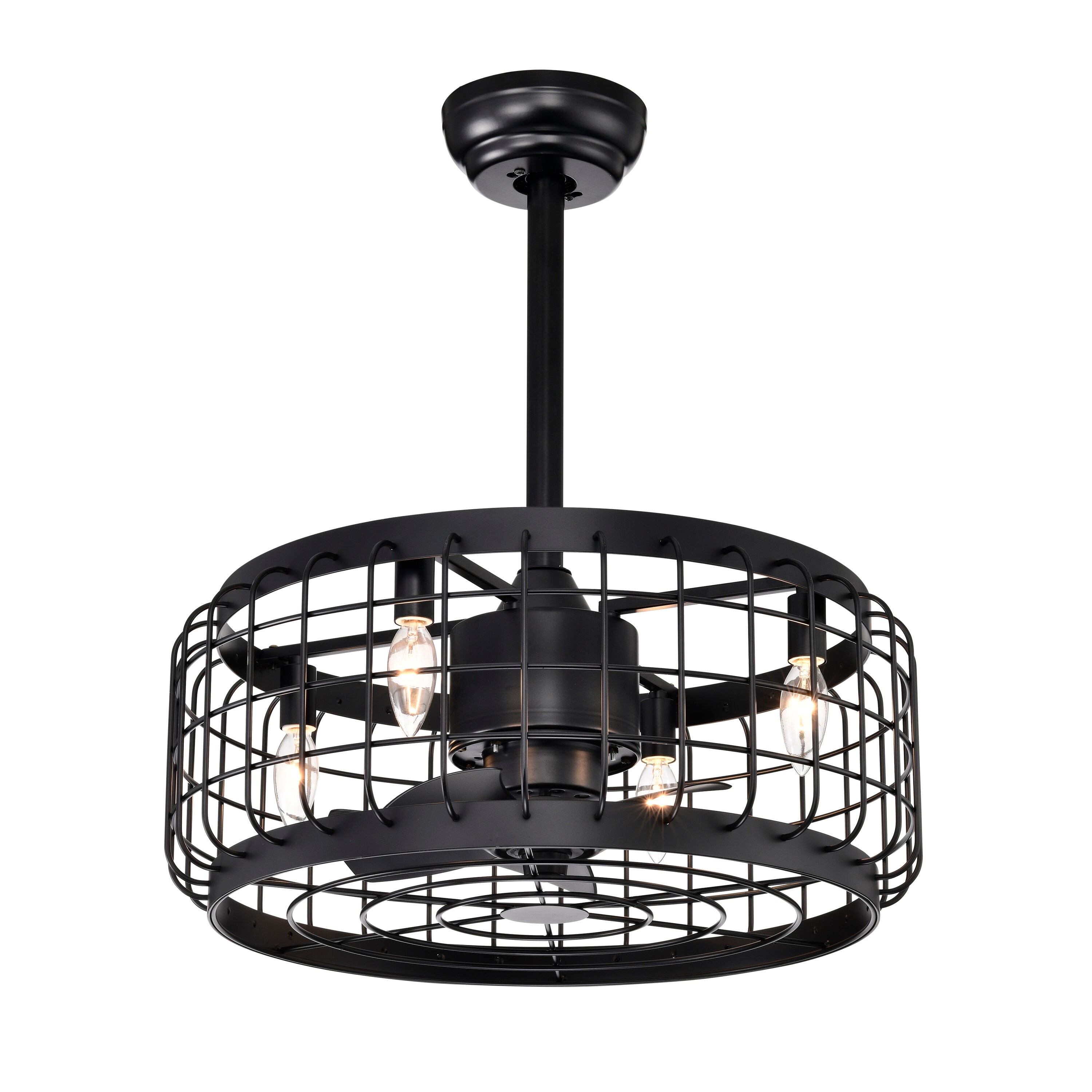 Flynama L-79926 Ceiling Fan 20.24-Inches Matte Black with ABS Blades Indoor Downrod mount Standard Ceiling Fan With Light and Remote ( 5 -Blade)