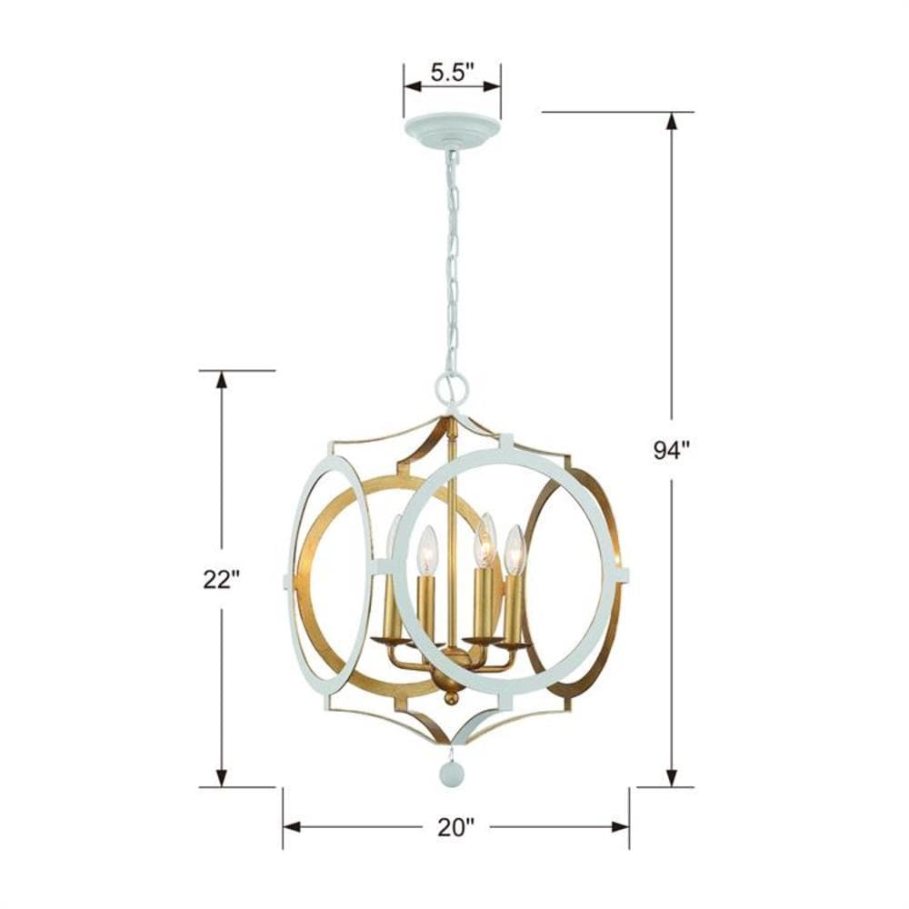 Odelle Matte White and Antique Gold 4-Light Geometric Chandelier