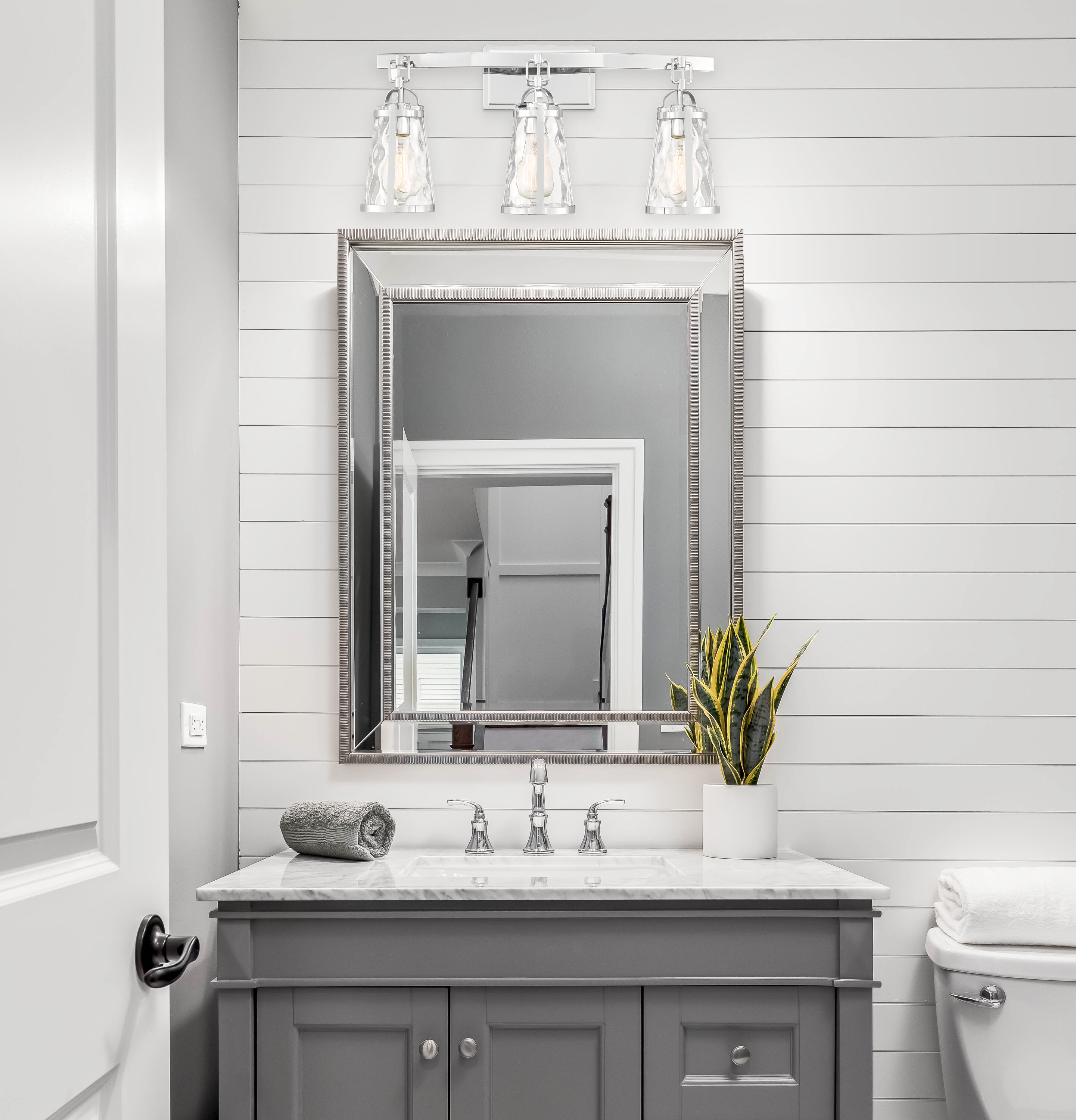 Albany Polished Chrome 3-Light Vanity with Water Glass Shades