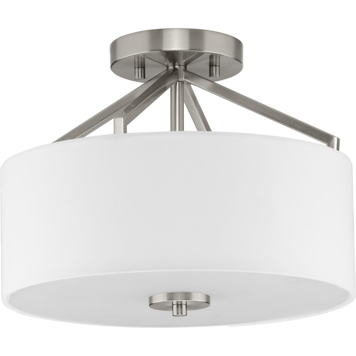 Progress Lighting P350239-009 Goodwin 2 -Light Brushed Nickel Farmhouse Frosted glass Drum Medium Hanging Convertible pendant/Semi-flush
