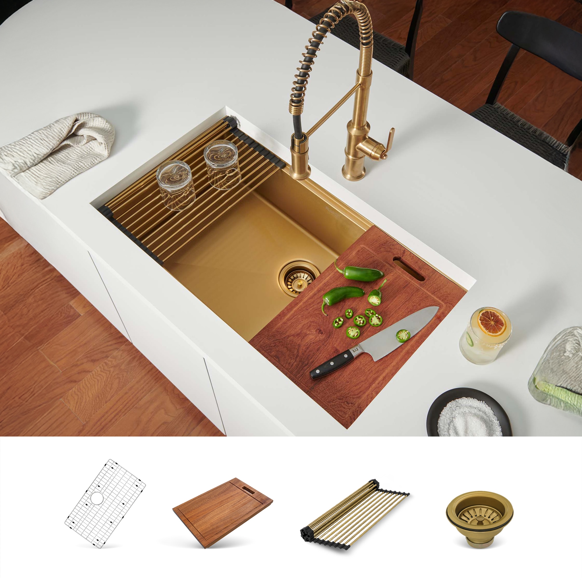 Ruvati RVH6533GG Giana Undermount 33-in x 19-in Stainless steel Single bowl 16 -Gauge Workstation Kitchen Sink