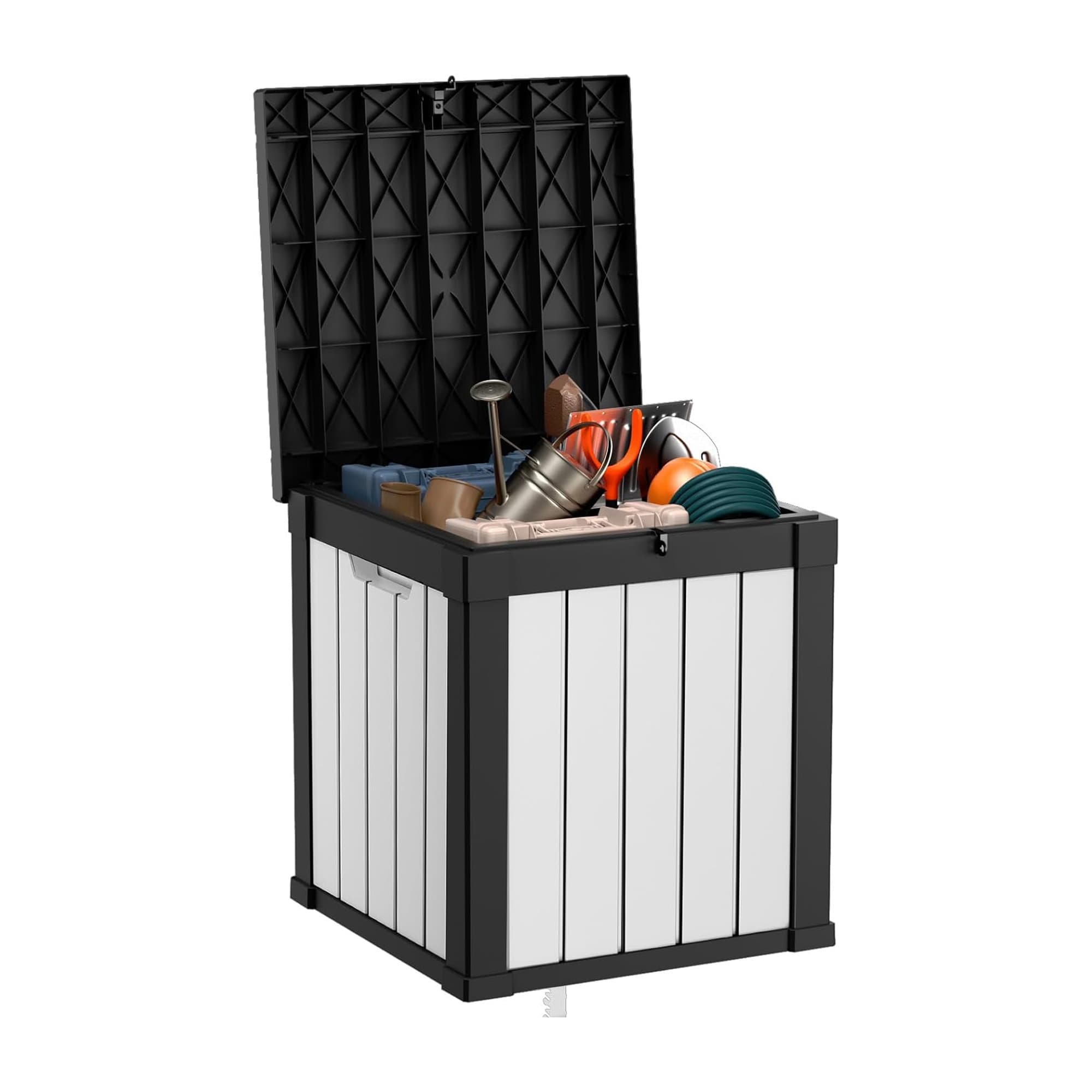 Gaierptone CRXCQOUR2P6 Deck Box 22.1-in L x 22.1-in 40-Gallon Black White Plastic Deck Box