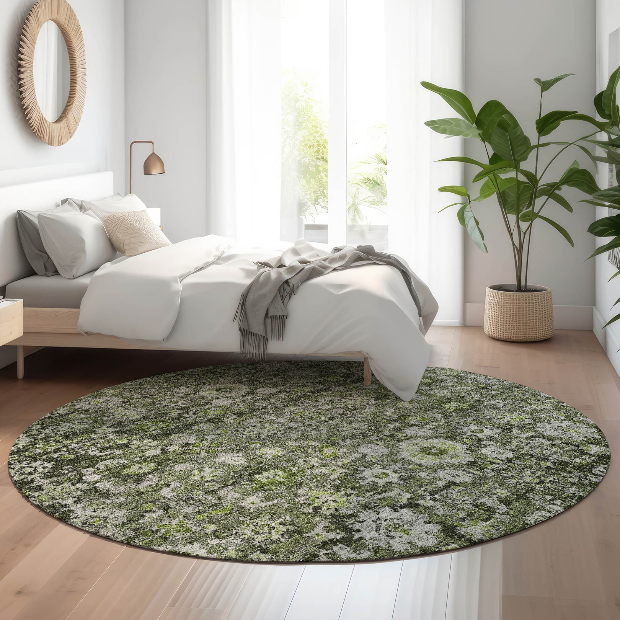 Addison Rugs AMF651GE8RO Mayfield AMF651GE 8 x 8 (ft) Loomed Polyester Green Round Indoor Geometric Machine washable Area rug