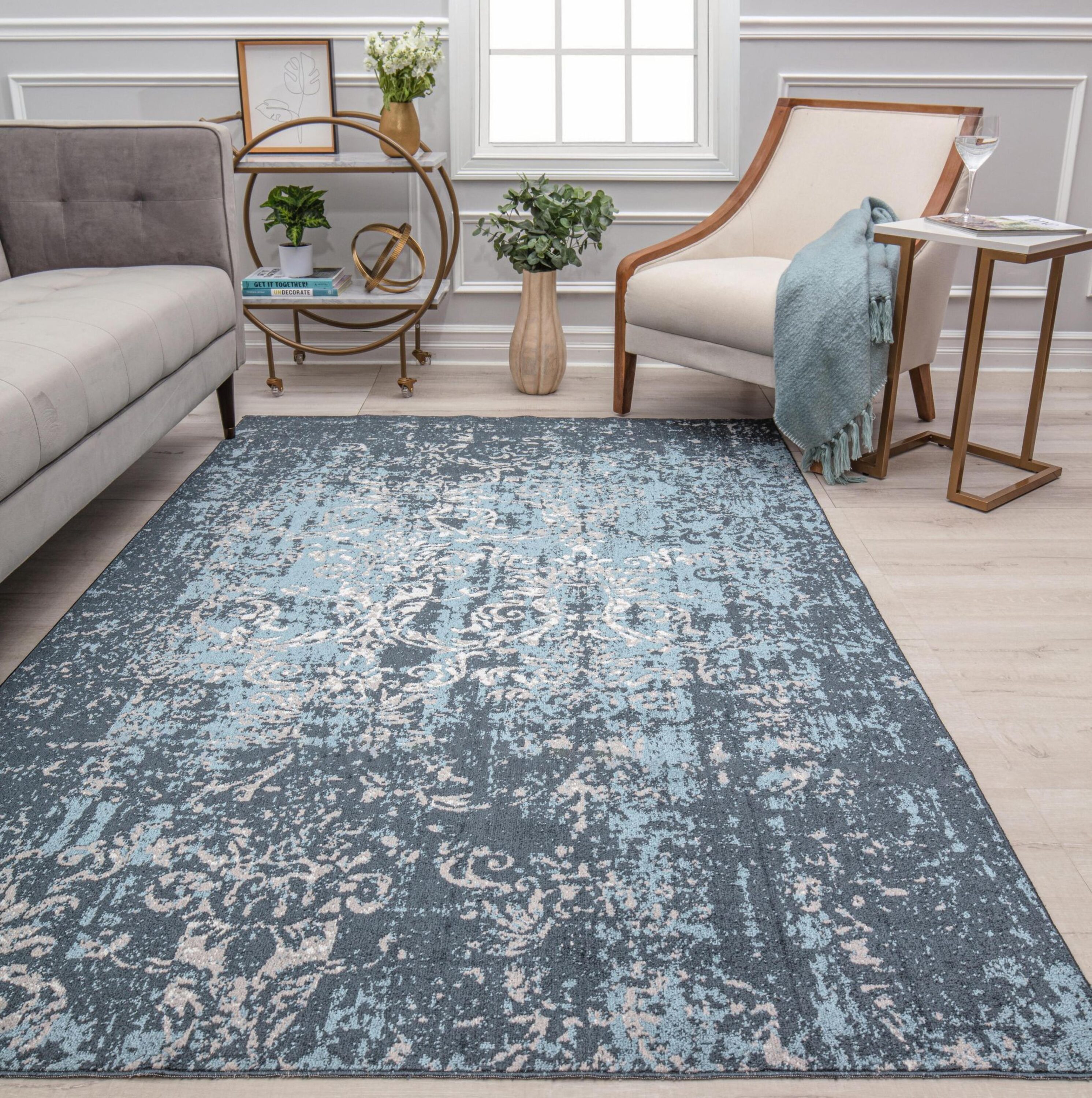 Rugs America 31650 Jada 2 x 8 (ft) Loomed Polyester Cobalt Symphony Rectangular Indoor Distressed/Overdyed Area rug