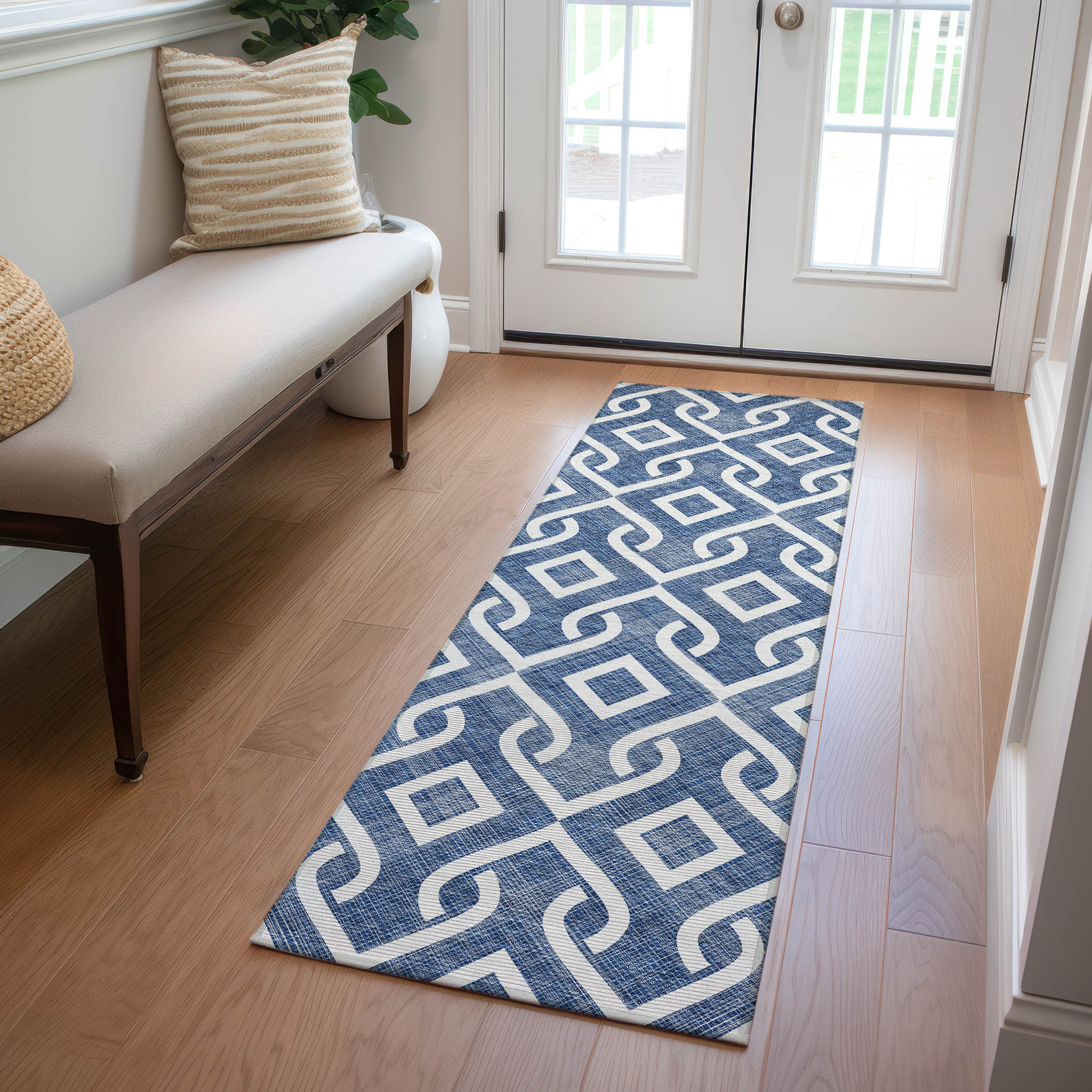 Addison Rugs ACN621NA2X8 Chantille ACN621NA 2 x 7 (ft) Polyester Navy Rectangular Indoor/Outdoor Geometric Machine washable Runner rug