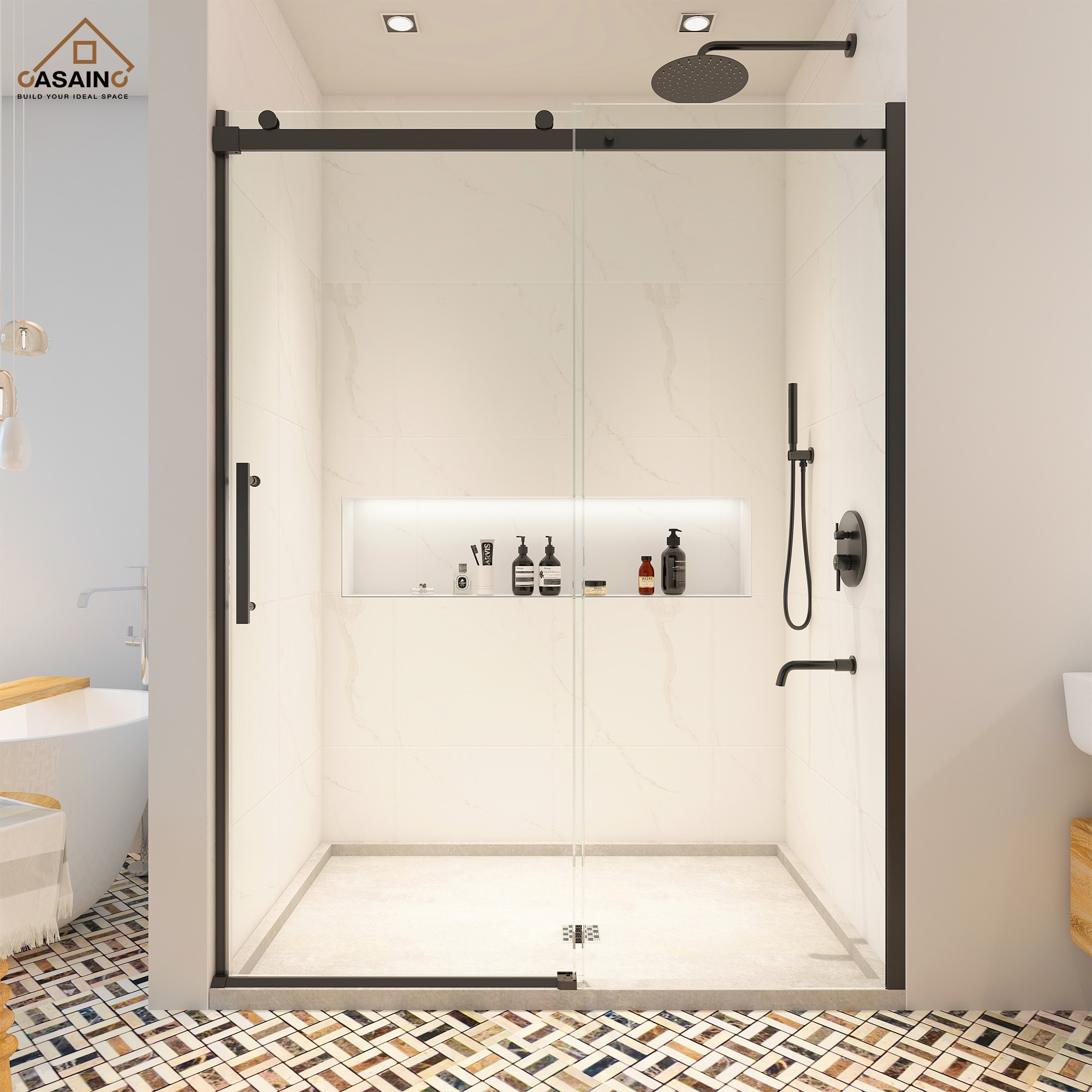 Delta Commix Matte Black 54-in to 60-in x 78-in Frameless Sliding Shower  Door