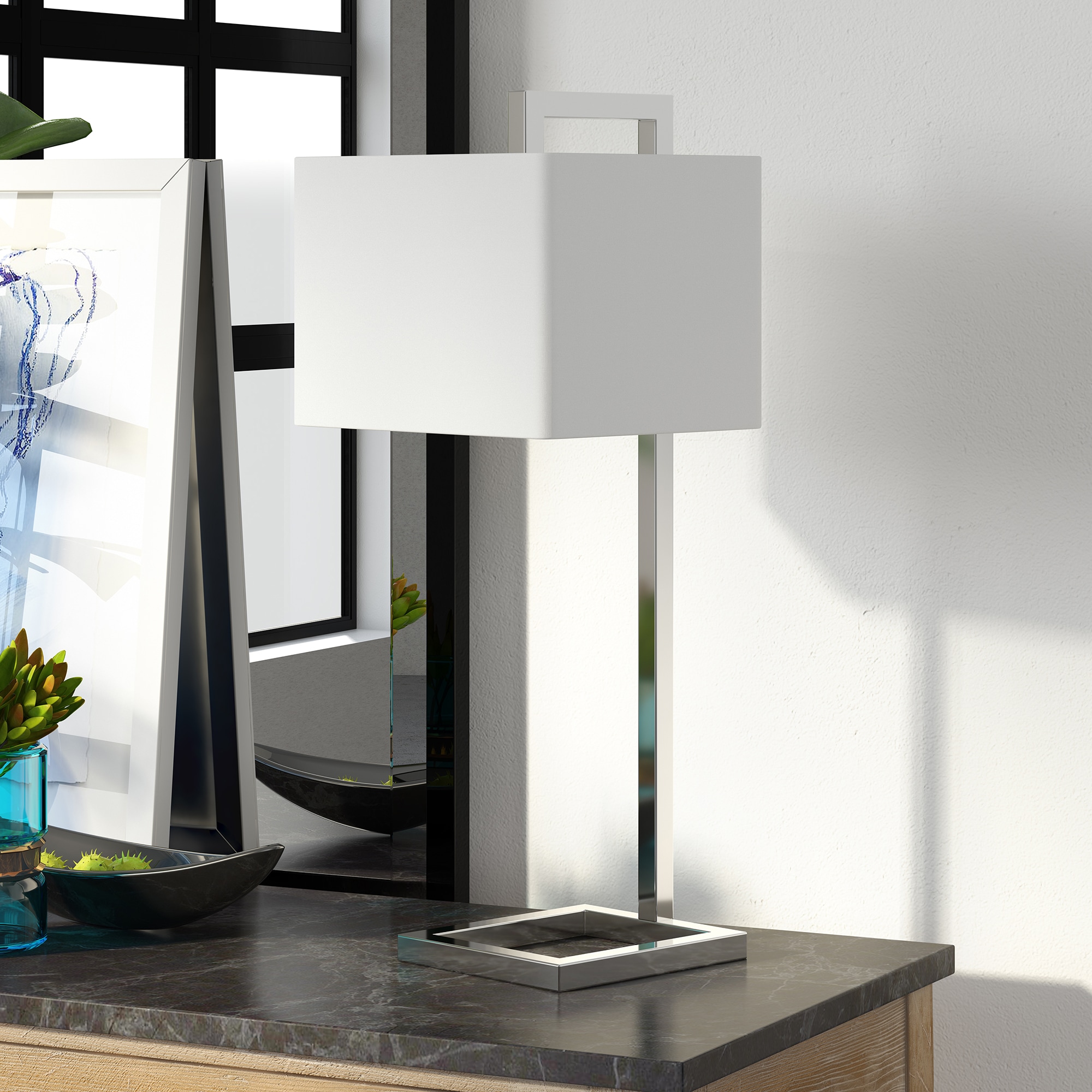 Hailey Home TL0568 Grayson 26-in Polished Nickel On/Off switch Table Lamp with Linen Shade
