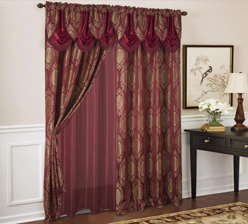 RT Designers Collection PNK21313 84-in Burgundy Light Filtering Standard Lined Rod Pocket Single Curtain Panel