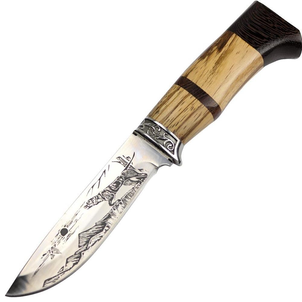 Shelter SLTR5355  13369 9 in. Defender Xtreme Western Style Hunting Knife with Wood Handle Wildlife Imprint Blade