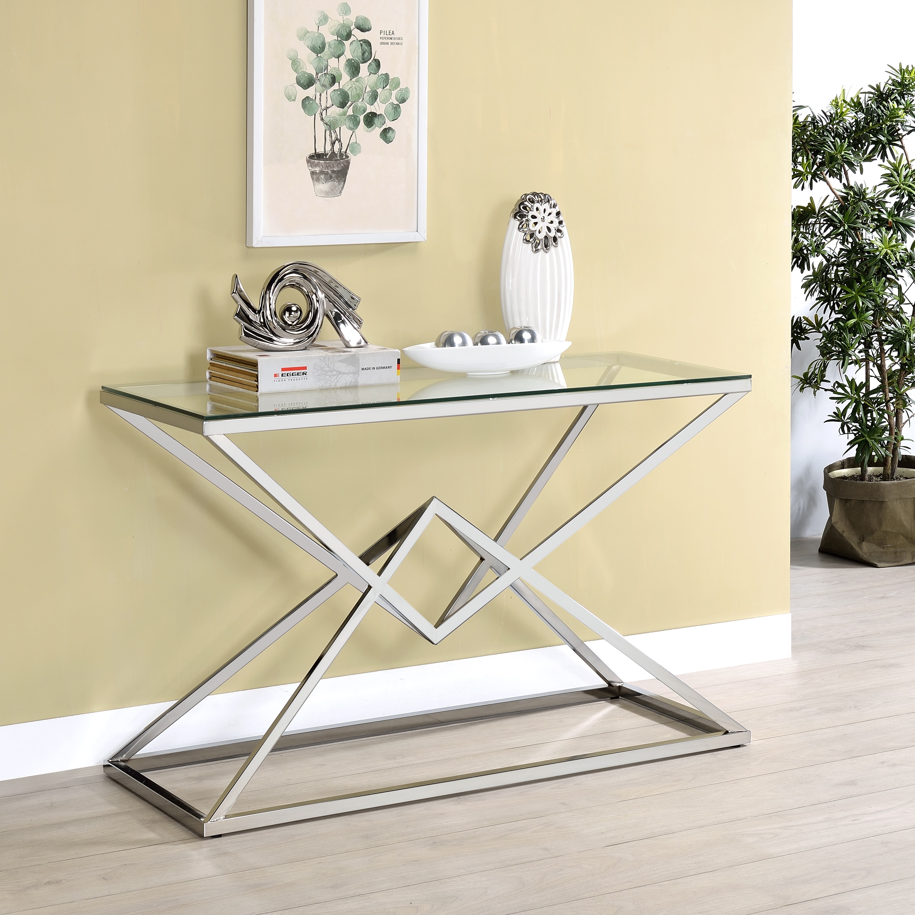 Furniture of America IDF-4339CRM-S Rosilie Modern Clear Sofa table