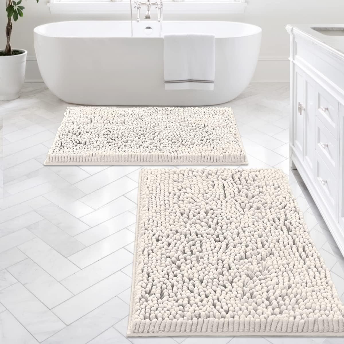 H.Versailtex  Chenille Bath Runner Rug 20 x 32 in ExtraSoft Absorbent NonSlip Bathroom Mat Ivory