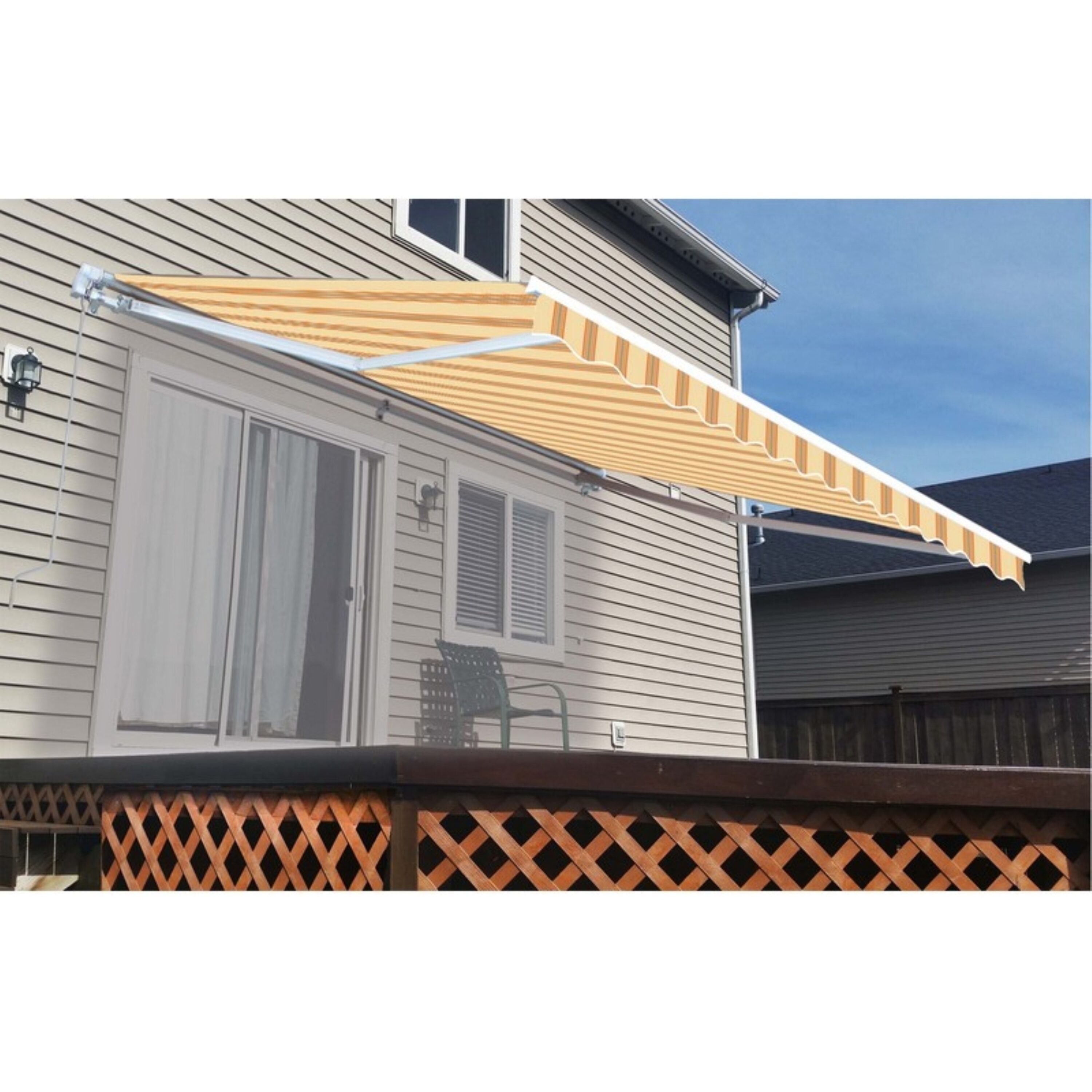 ALEKO AW13X10MSTRY315-LO 156-in Wide x 120-in Projection x 10-in Height Metal Multistripe Yellow Striped Manual Retractable Patio Awning