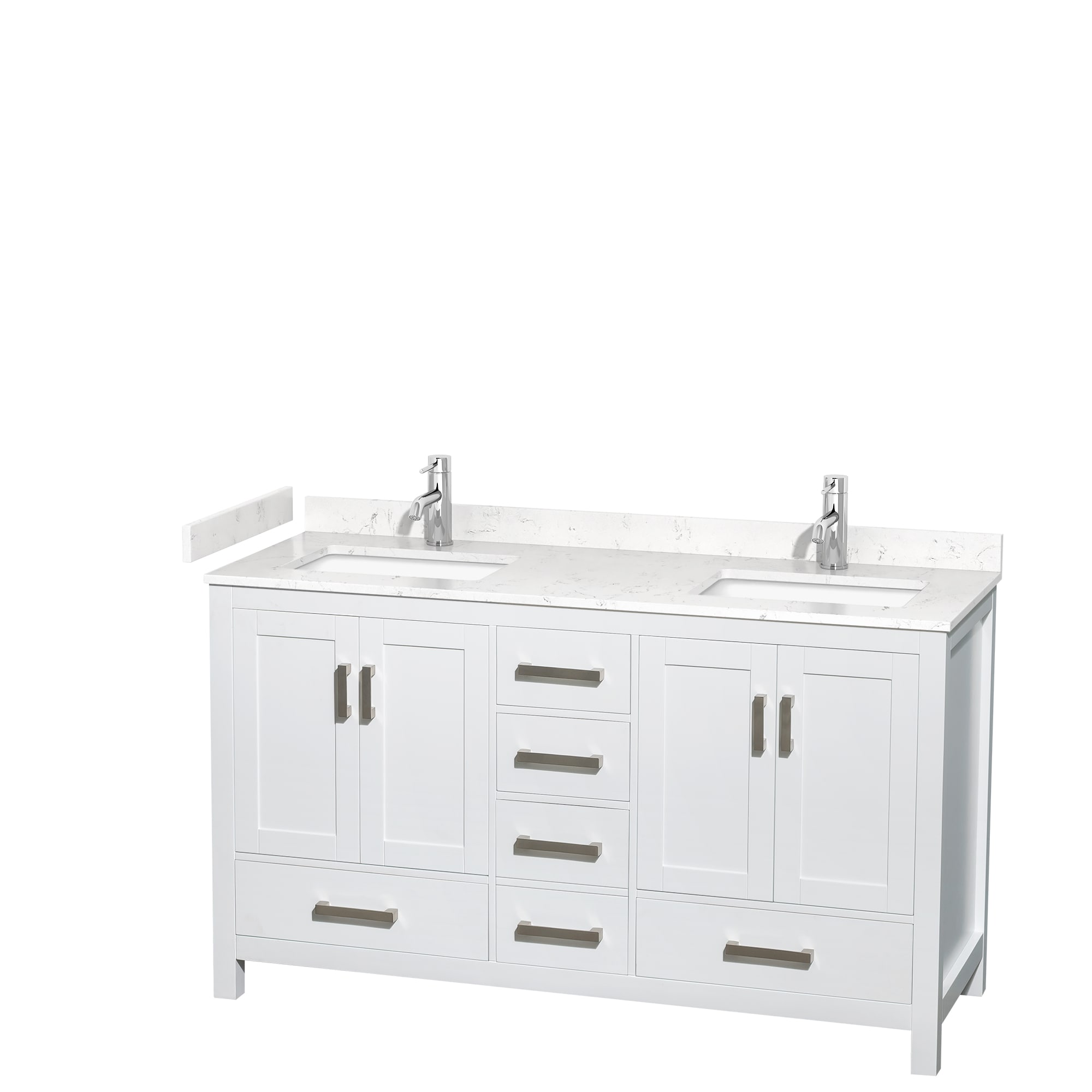 Wyndham Collection WCS141460DWHC2UNSMXX Sheffield 60-in White with Brushed Chrome Trim Undermount Double sink Bathroom Vanity with Carrara Cultured Marble Cultured marble Top