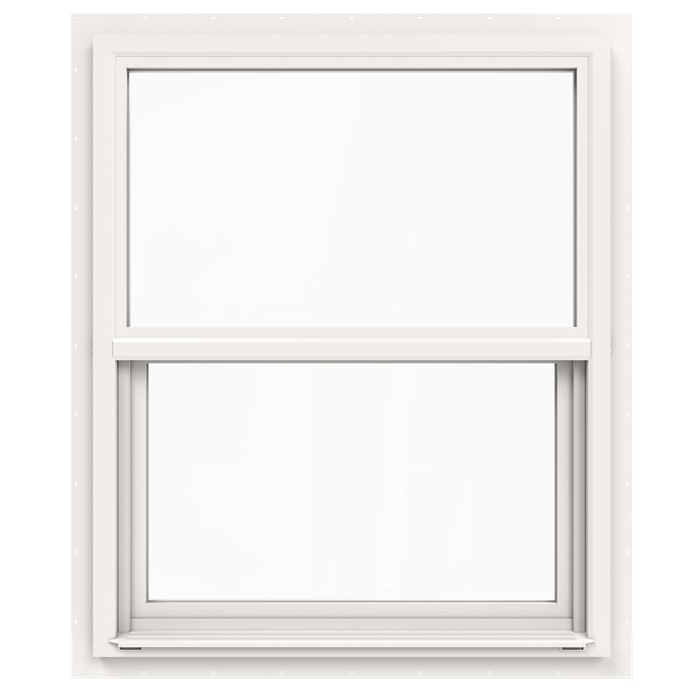 JELD-WEN JW233400024 Premium Atlantic Vinyl White Exterior Vinyl New construction Single Hung Window Impact Resistant Low-E Double Pane Glass (Half Screen Included) Hurricane Approved
