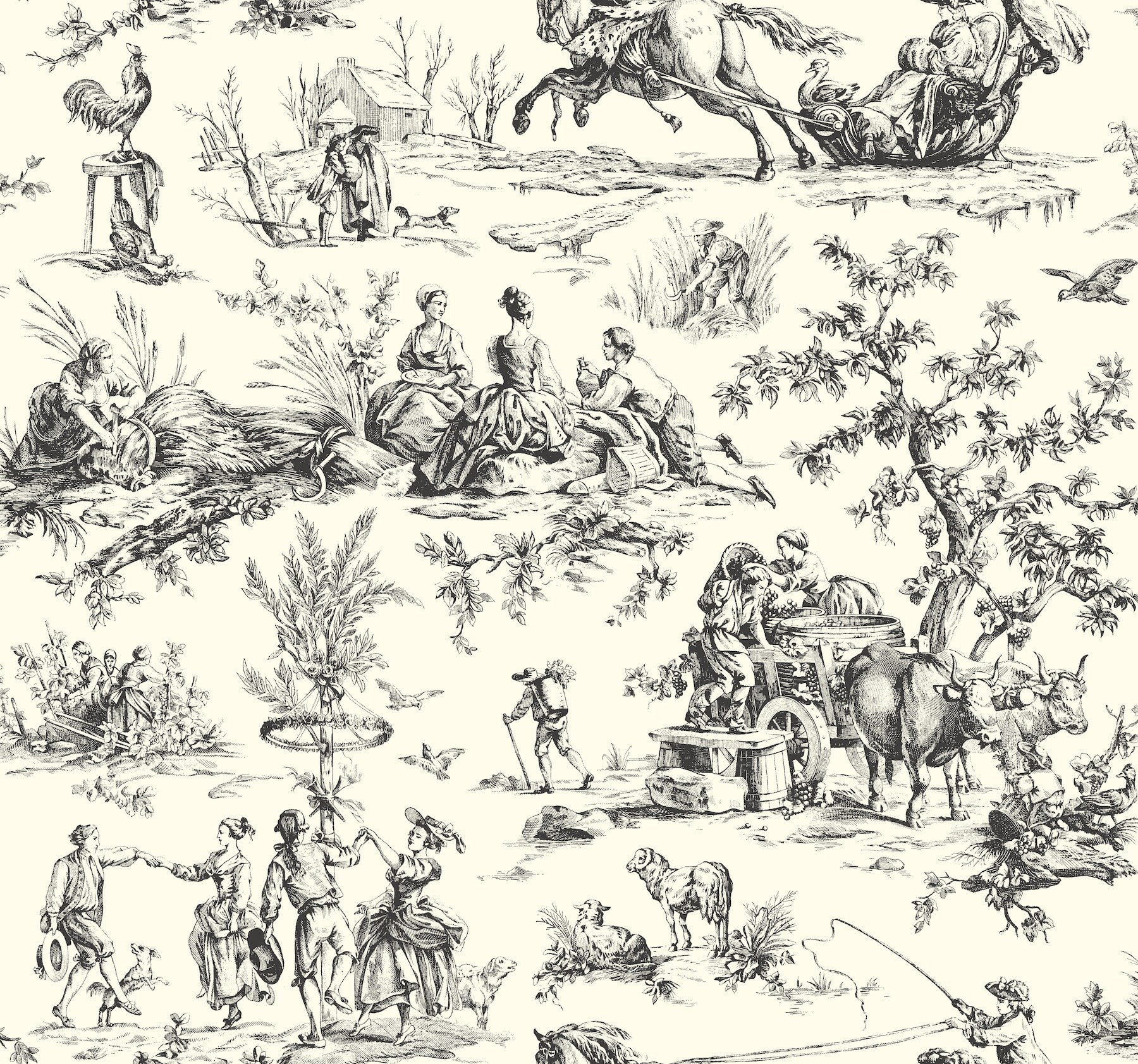 York Wallcoverings AF2002 Ashford Toiles 60.8-Sq. Feet Black Non-woven Toile Prepasted Water Activated Paste Wallpaper