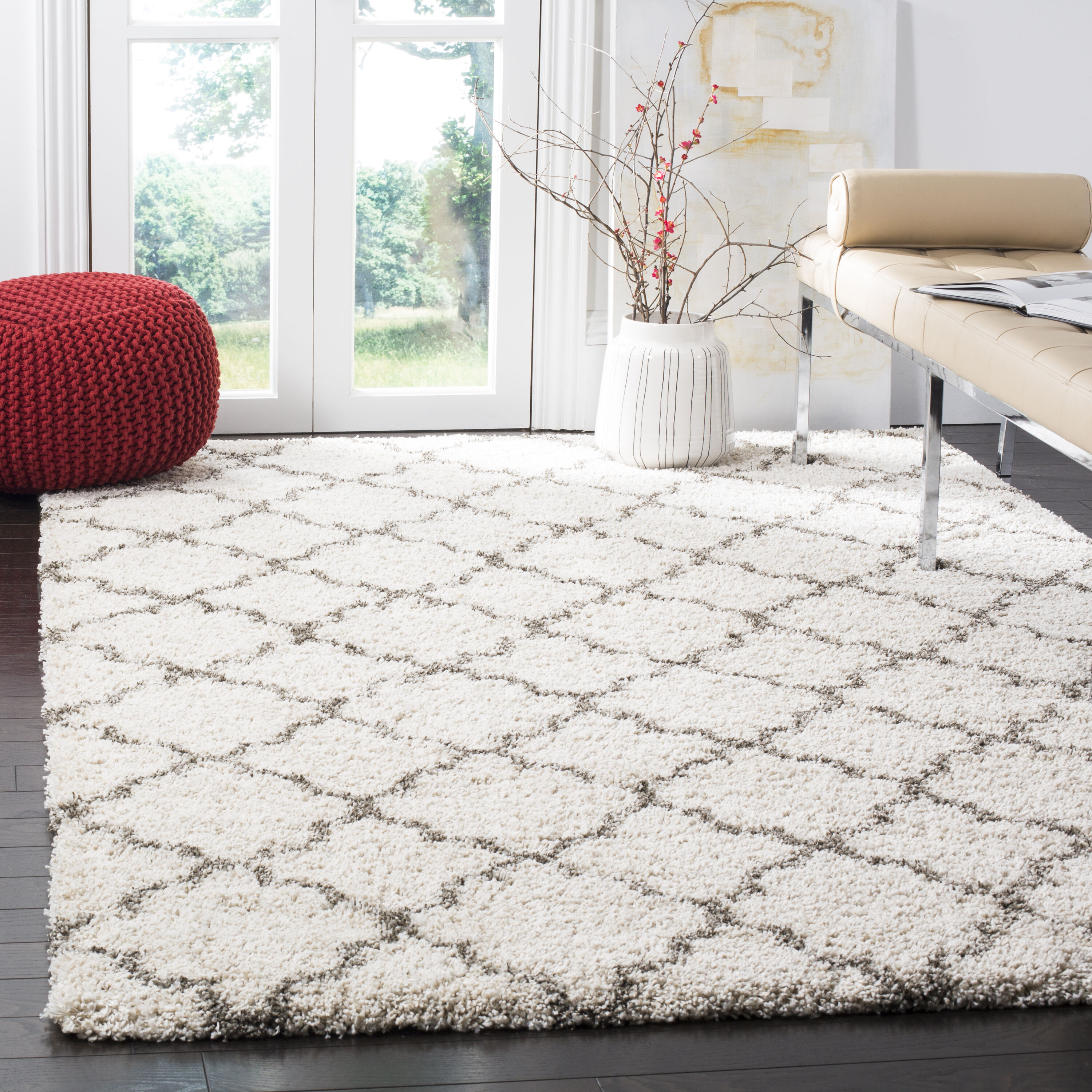 Safavieh SGH282A-9SQ Hudson Theron Shag 9 x 9 (ft) Loomed Polypropylene Ivory/Gray Square Indoor Trellis Area rug