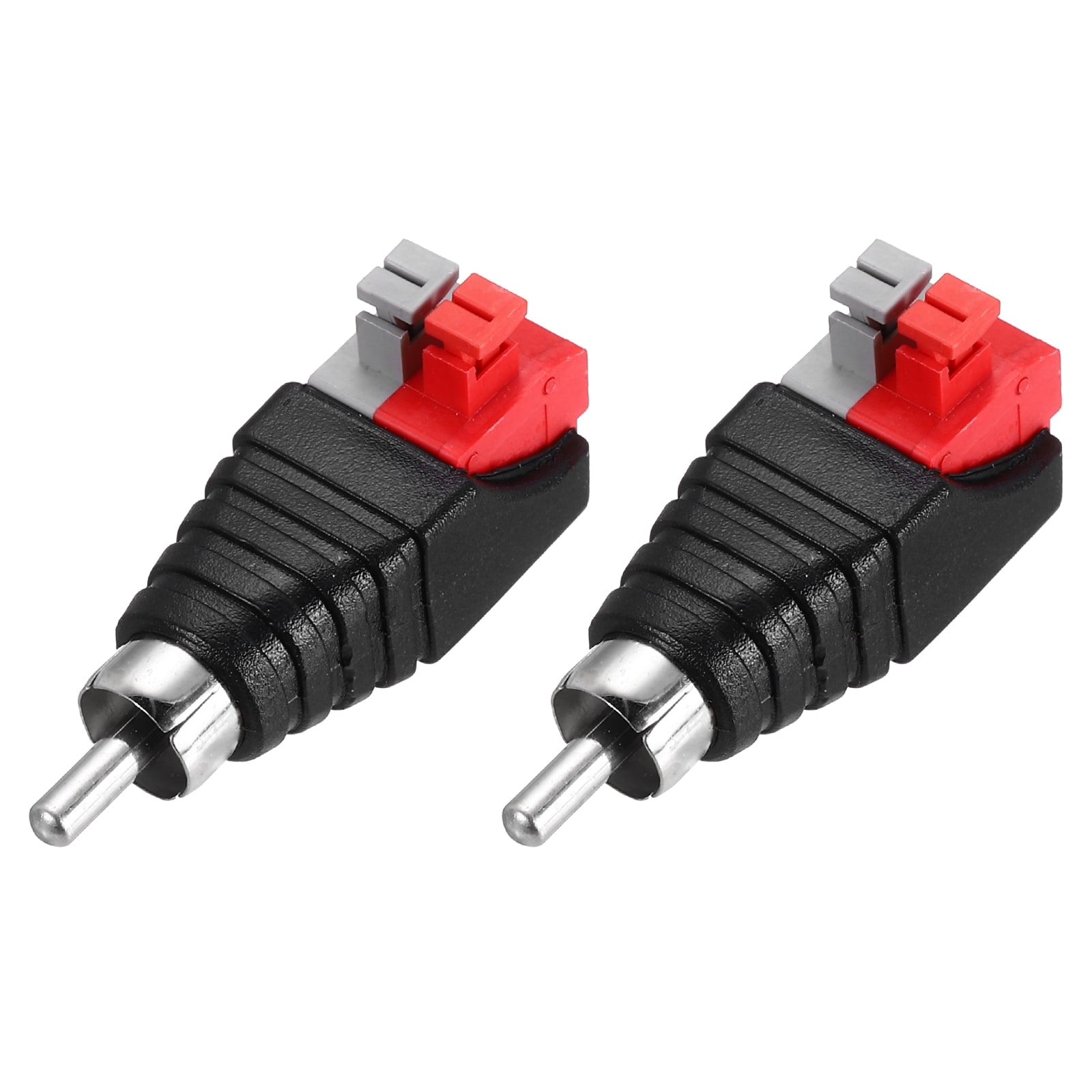 Unique Bargains 2pcs RCA Male Speaker Wire Cable Solderless Metal Nickel Plating RCA Speaker Wire Adapter to Audio Male Connector Adapter Plug Jack Black