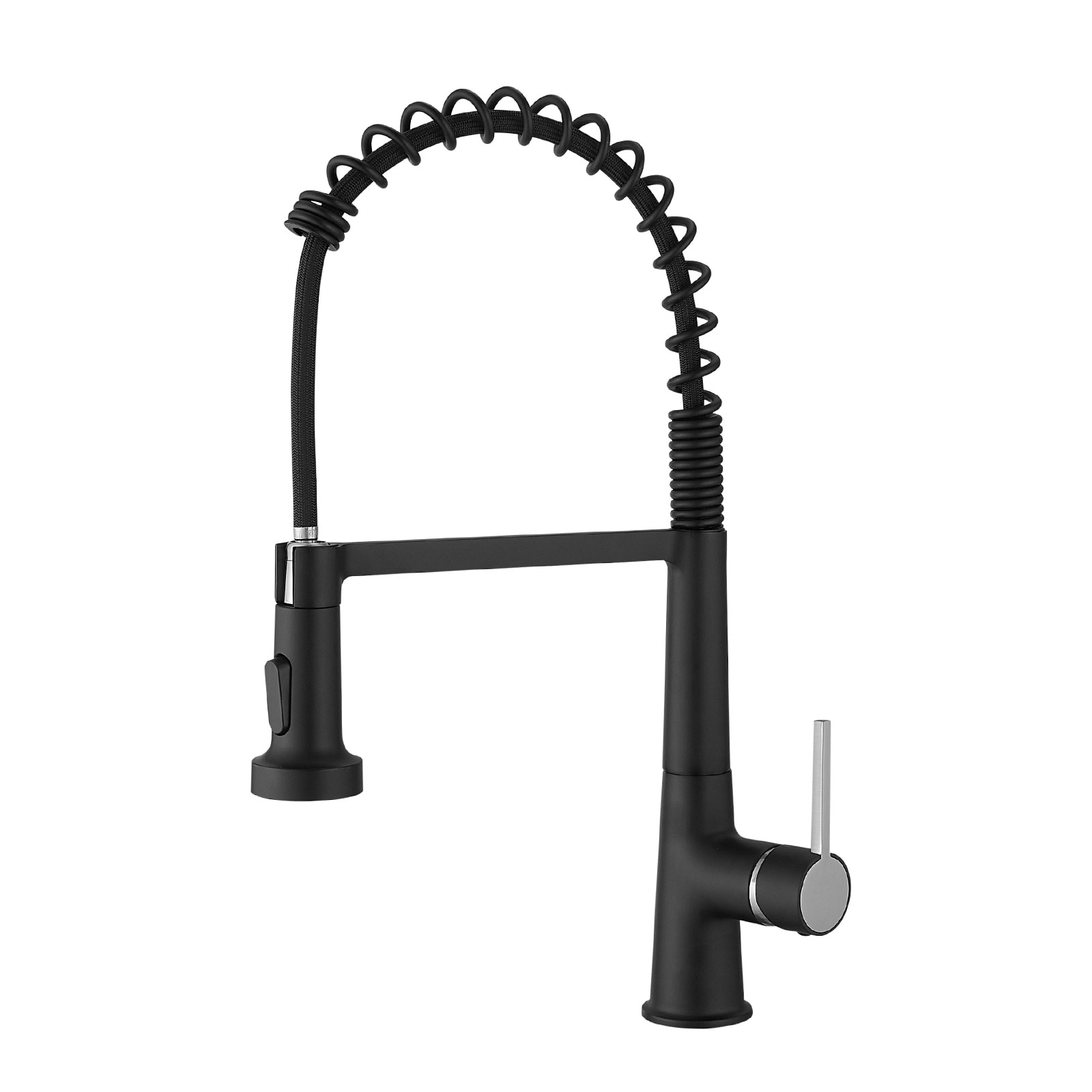 Fapully FA-B-1011B Matte Black Single Handle Deck-mount Pull-down Kitchen Faucet with Sprayer