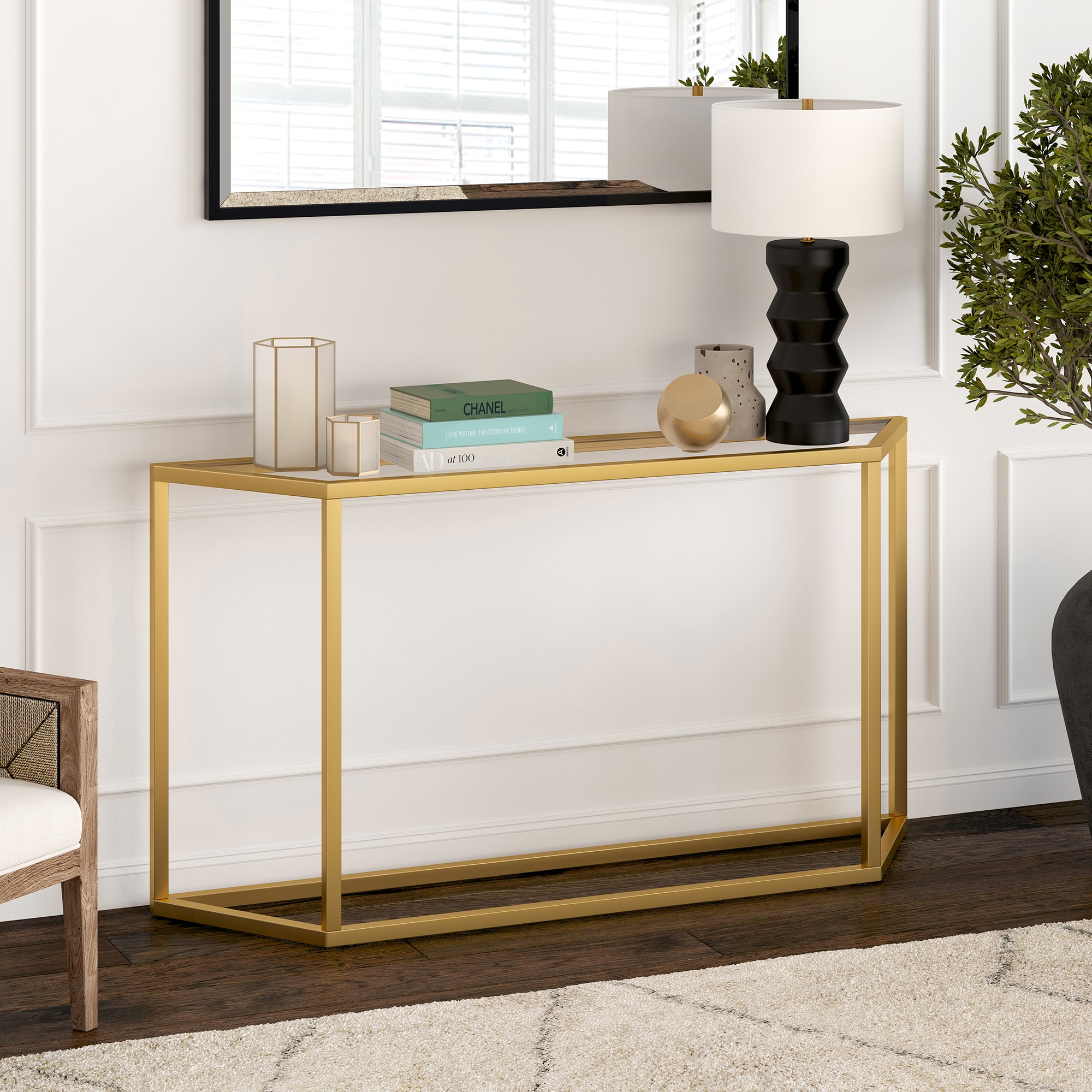 Gold console, modern, white marble top, glamour, LV COLLECTION