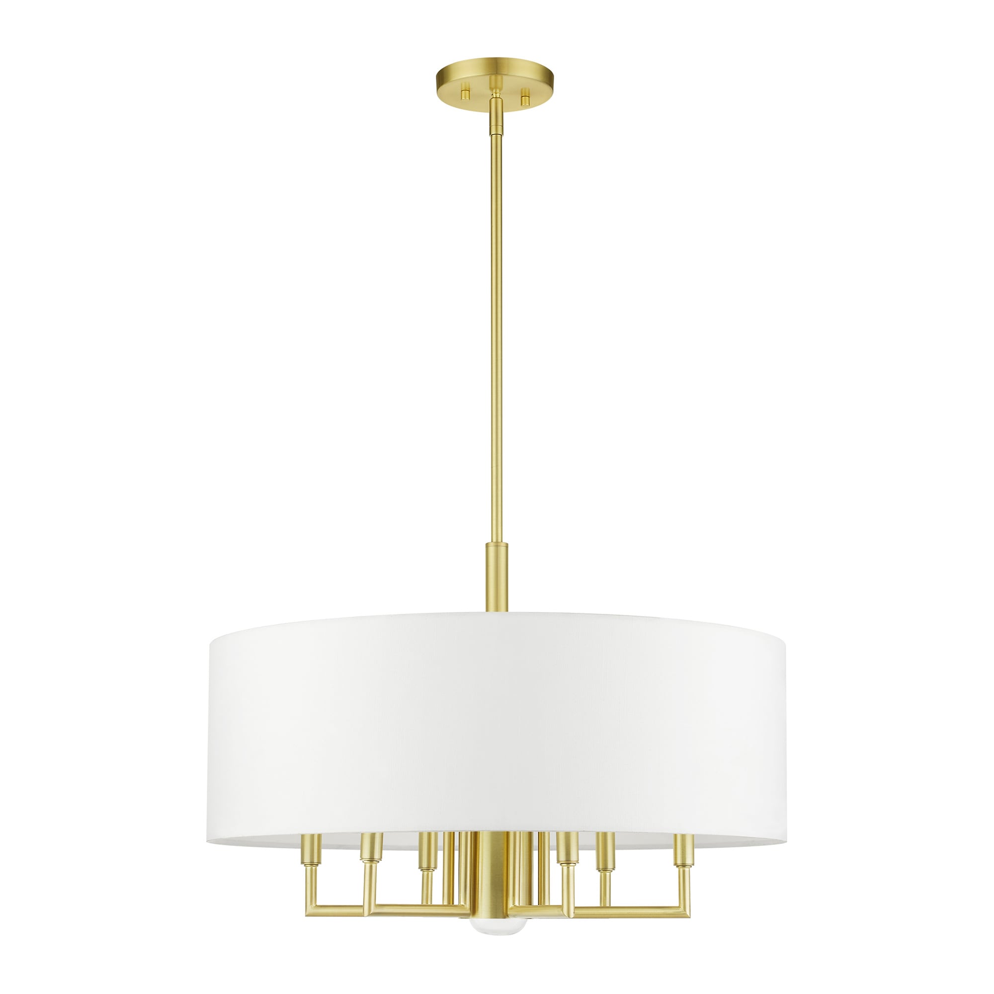 Meridian Satin Brass 7-Light Modern Drum Chandelier with Off-White Shade