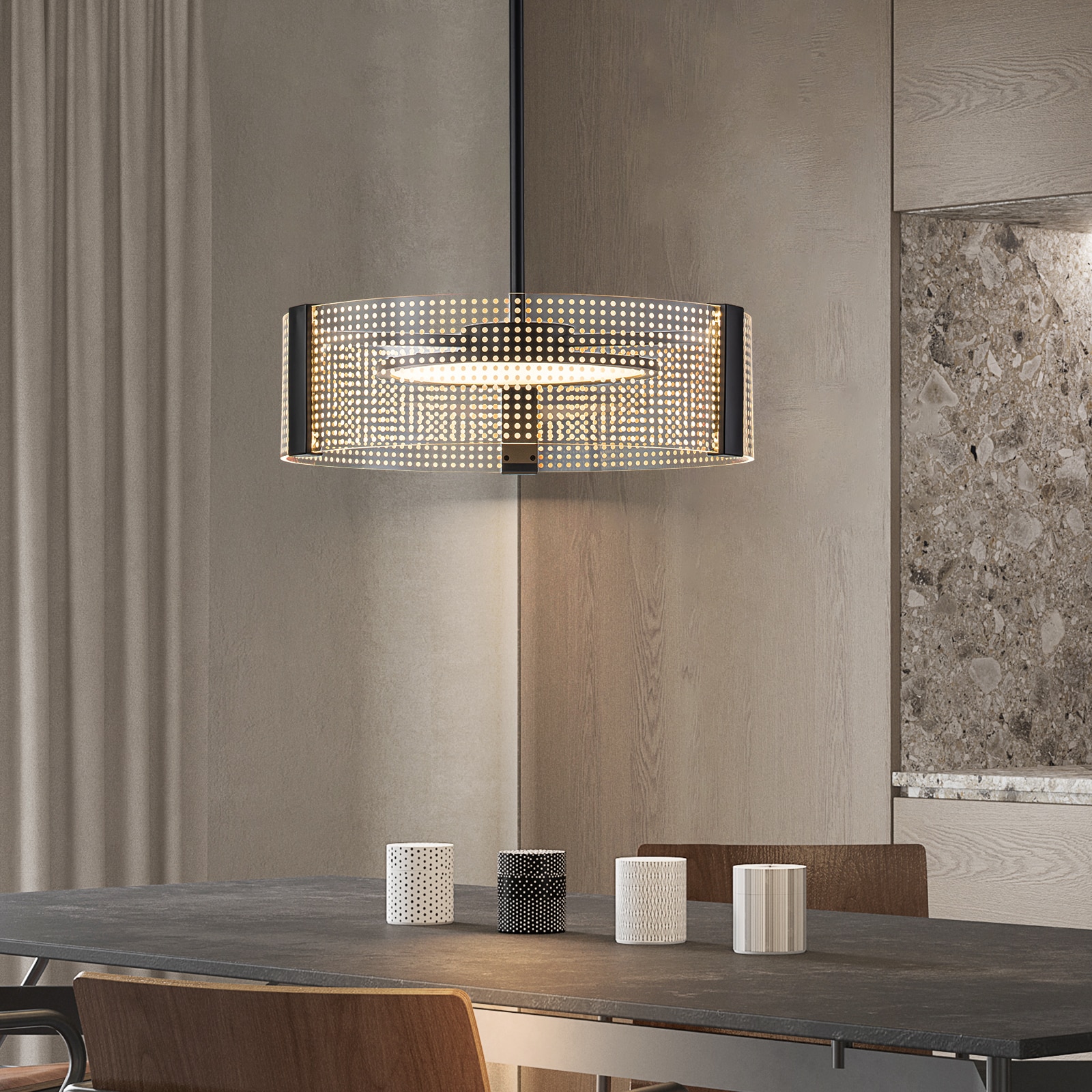 EDISLIVE Y81010000053778 Black Modern/contemporary Drum Integrated LED Medium Hanging Pendant light