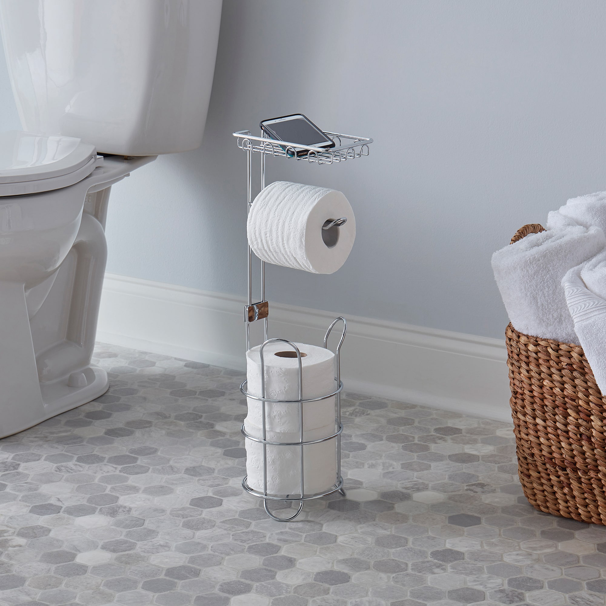 Self Adhesive Toilet Paper Holder with Shelf - Paper Towel Holder Wall  Mount Bathroom Washroom Toilet Roll Holder Crystal Acrylic Medium Toilet  Paper