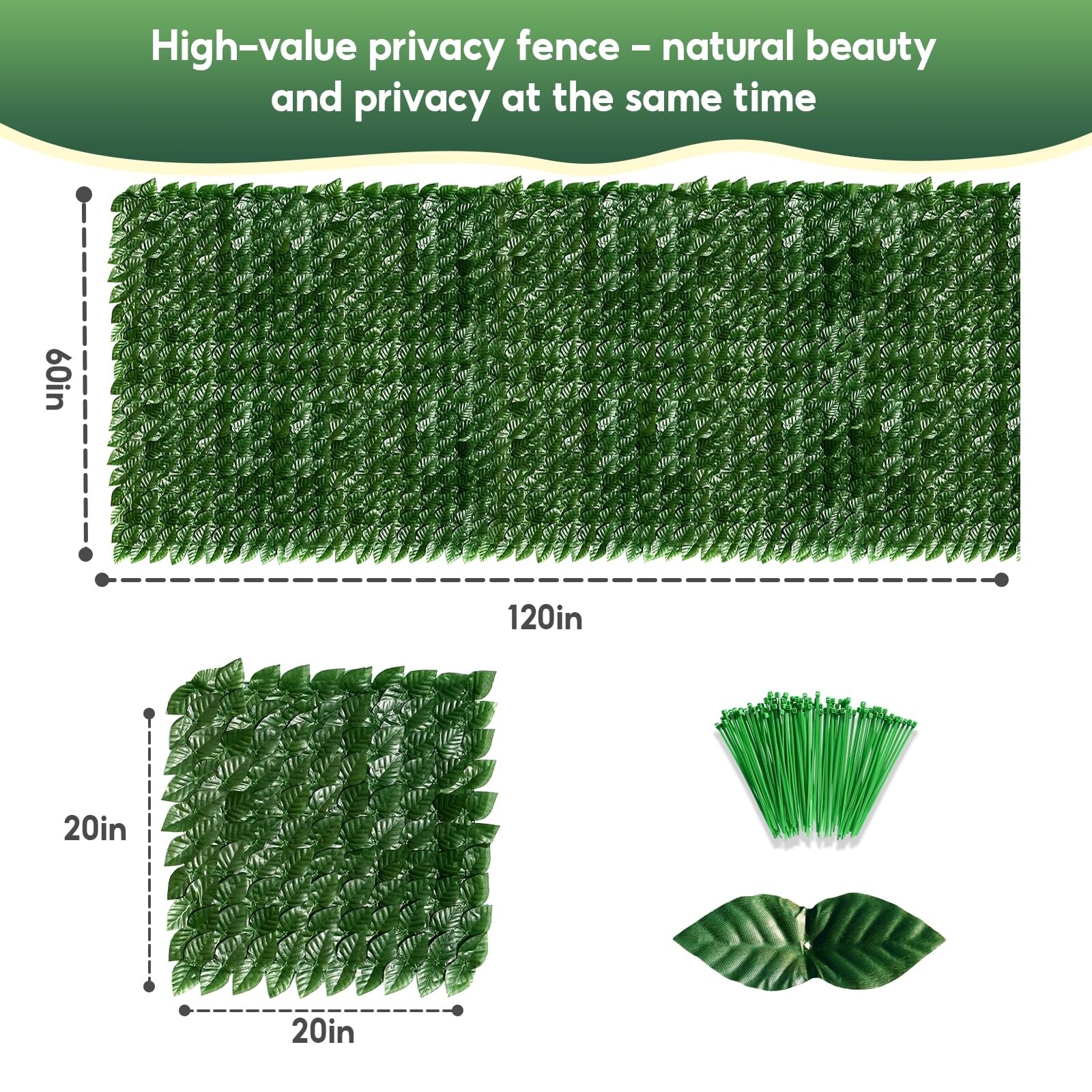 Etokfoks Faux Ivy Privacy Fence Screen 5 x 10 ft Green Leaf Wall with ...