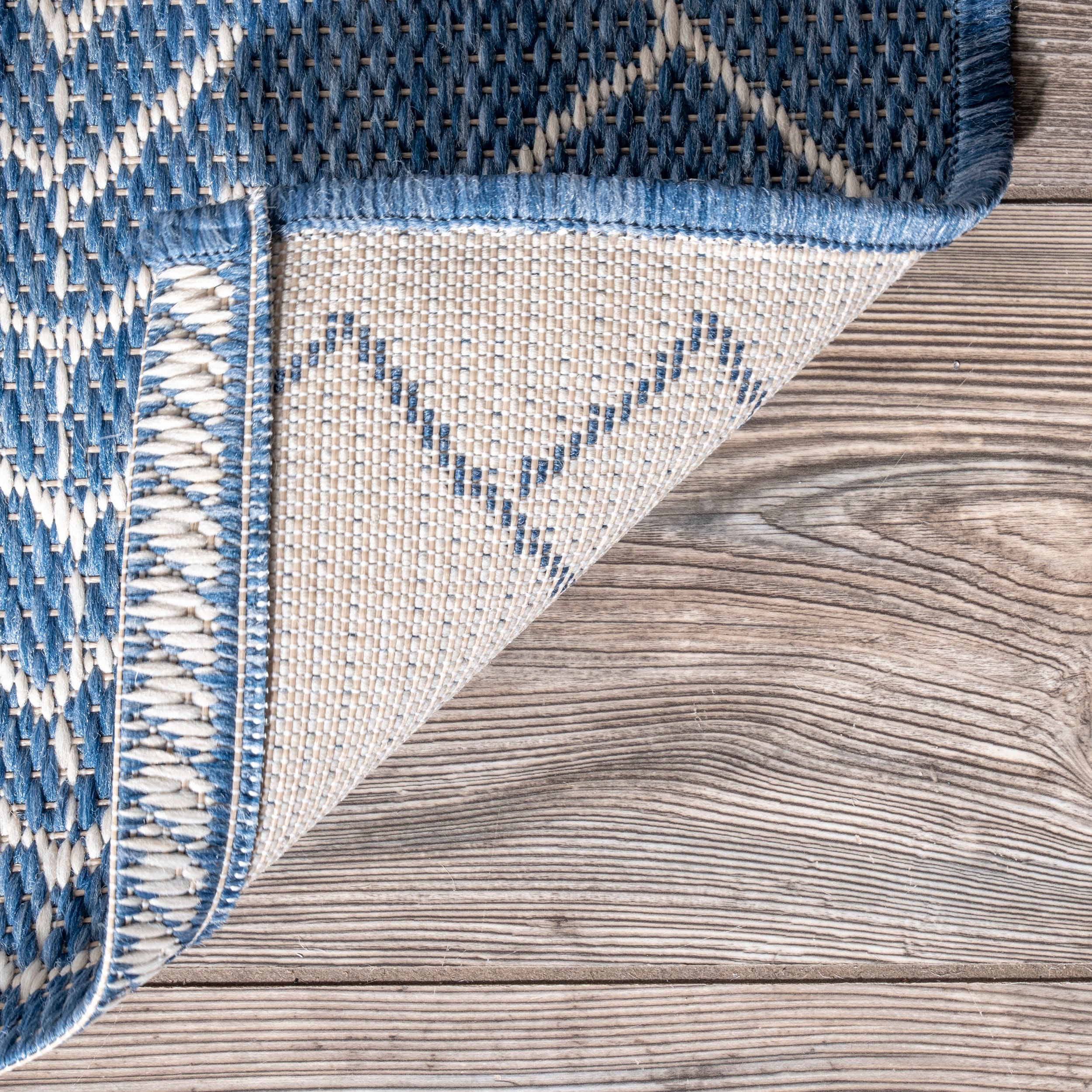 Blue Geometric Synthetic Easy Care Square Rug