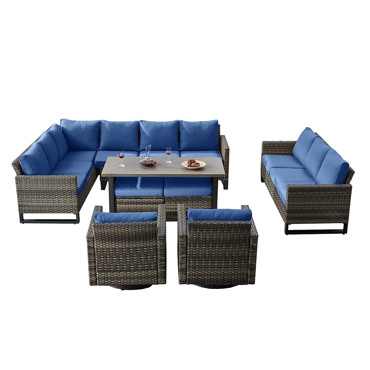 Rilyson FS1491511536269159-1 7 -Piece Wicker Patio Conversation Set with Blue Cushions