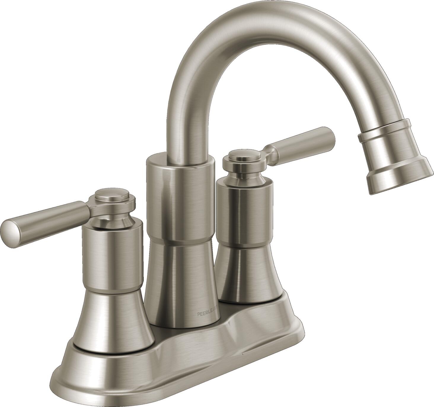 Peerless P2523LF-BN Westchester Brushed Nickel 4-in centerset 2-handle WaterSense Mid-arc Residential Handle Bathroom Sink Faucet with Drain