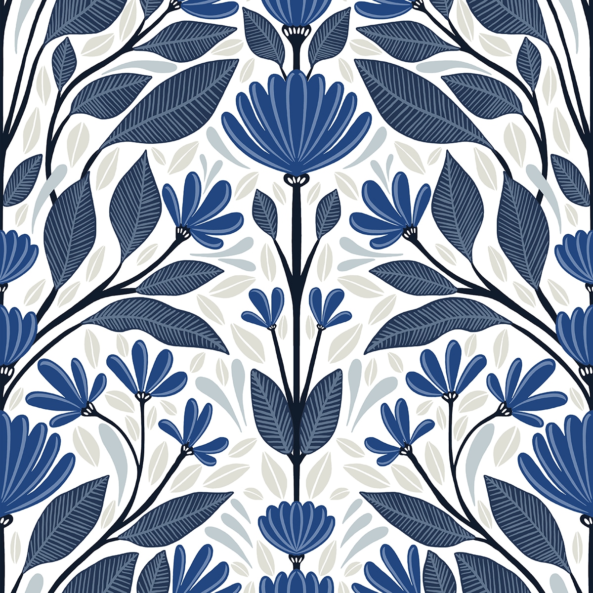 NextWall NW47102 30.75-Sq. Feet Blue Sapphire and Pavestone Vinyl Floral Self-adhesive Peel and Stick Wallpaper